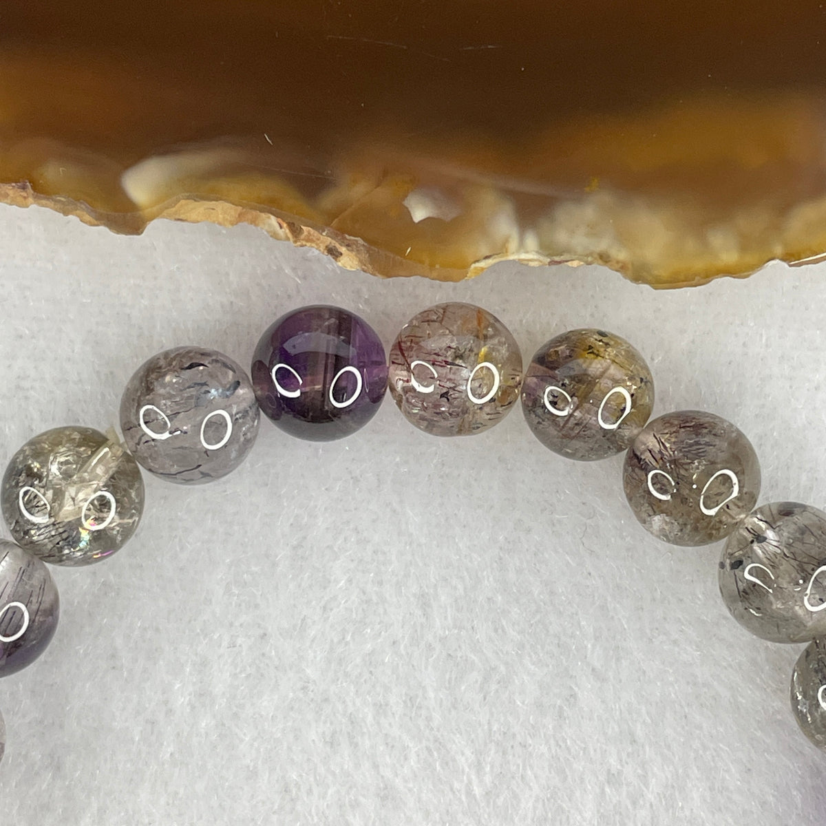Certified Good Grade Natural Black Super 7 Crystal Beads Bracelet | 15.5cm Strand of 23 Beads 8.3mm (17.55g | Supreme Root Grounding, Manifestation & Aura Shield)