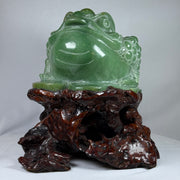 Natural Green Aventurine 3 Legged Toad with Baby Display with Wooden Stand 19.453,2g 320.0 by 300.0 by 345.0mm - Huangs Jadeite and Jewelry Pte Ltd