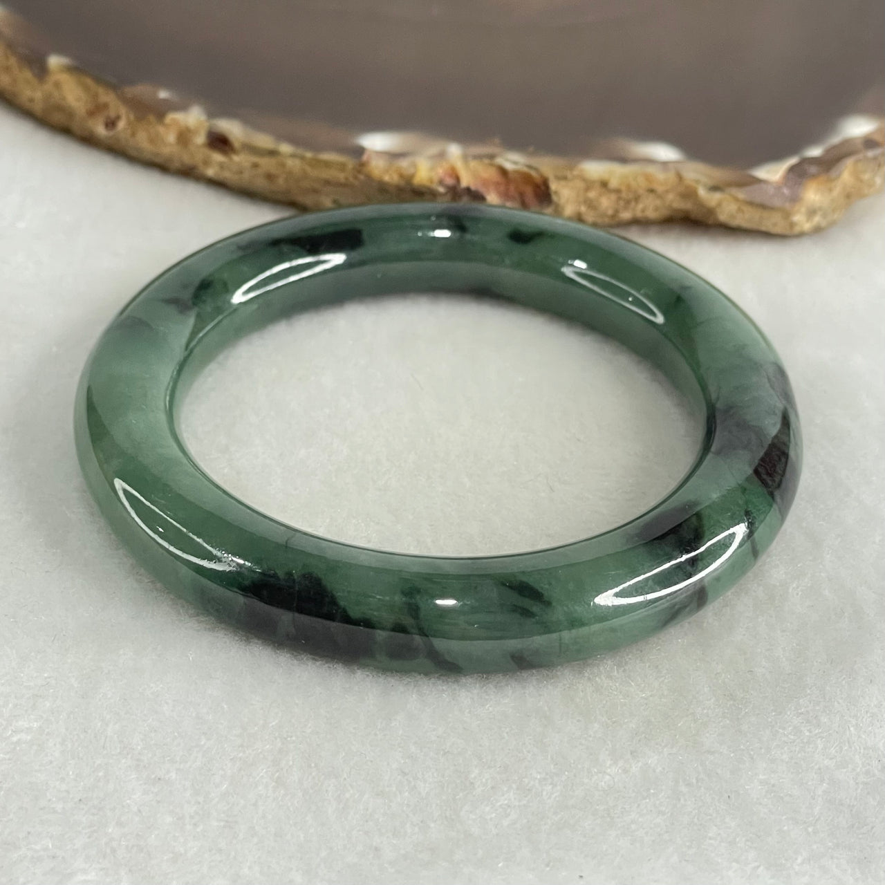 Type A Green with Dark Green Piao Hua Jadeite Bangle 55.69g Internal Diameter 52.0mm 10.0 by 11.1mm (Slight Internal Lines) - Huangs Jadeite and Jewelry Pte Ltd