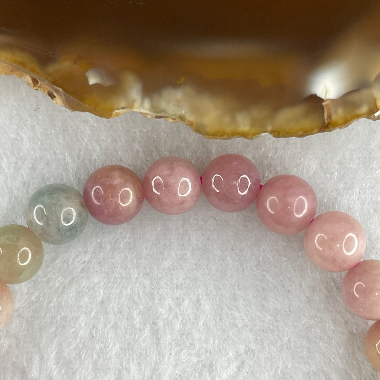 Natural Watermelon Tourmaline Crystal Bead Bracelet | Untreated Bi-Color Pink & Green Gemstone Stretch Bracelet (14.12g | 15.5cm Wrist | 7.4mm | 25 Beads)