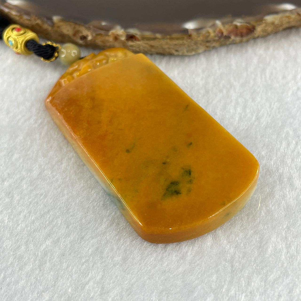 Natural Type A Yellow with Light Green Jadeite Rabbit on Wu Shi Pai Pendant 53.74g 70.6 by 34.7 by 9.1mm