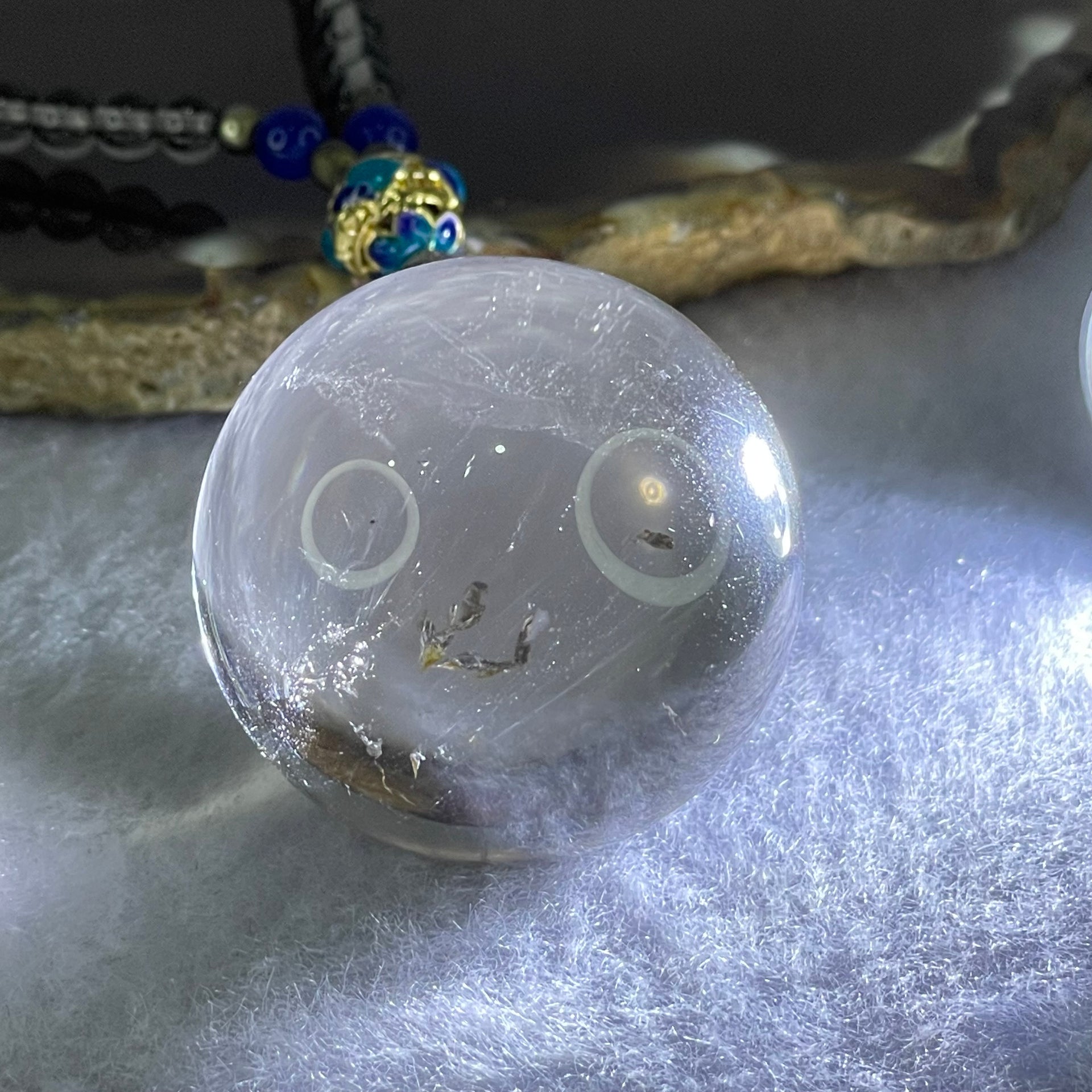 Natural Smoky Quartz Crystal Sphere Pendant with Mini Beads Necklace 59.74g 60cm 31.1mm 4.6mm 149 Beads - Huangs Jadeite and Jewelry Pte Ltd