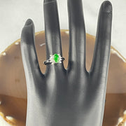 Natural Type A Emerald Green Jadeite Approx 7.3 by 4.8 by 2.5mm with Natural Diamonds in Platinum PT900 Ring Total Weight 4.27g US6.25 HK13.5 - Huangs Jadeite and Jewelry Pte Ltd