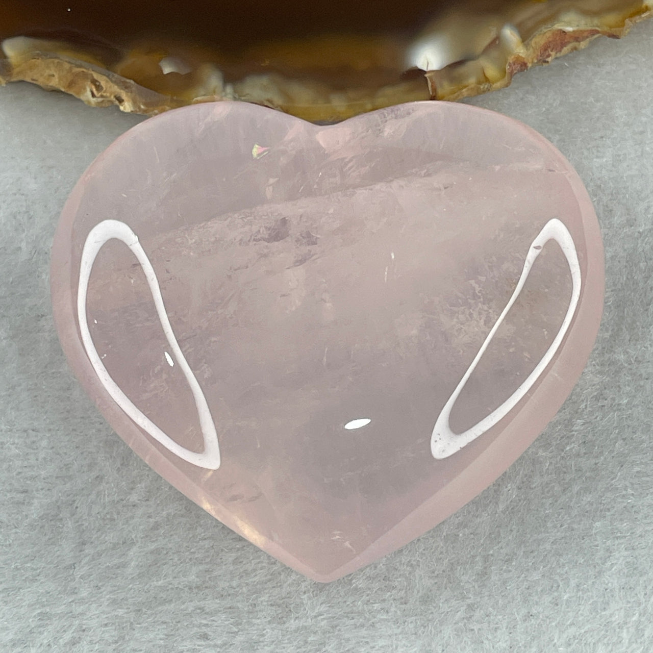 Above Average Grade Natural Rose Quartz Heart Shape Display 68.30g 48.2 by 54.5 by 19.0mm