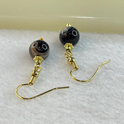 Natural 2 Eye Agate Dzi Bead Earrings Pair 2.30g 8.1mm - Huangs Jadeite and Jewelry Pte Ltd