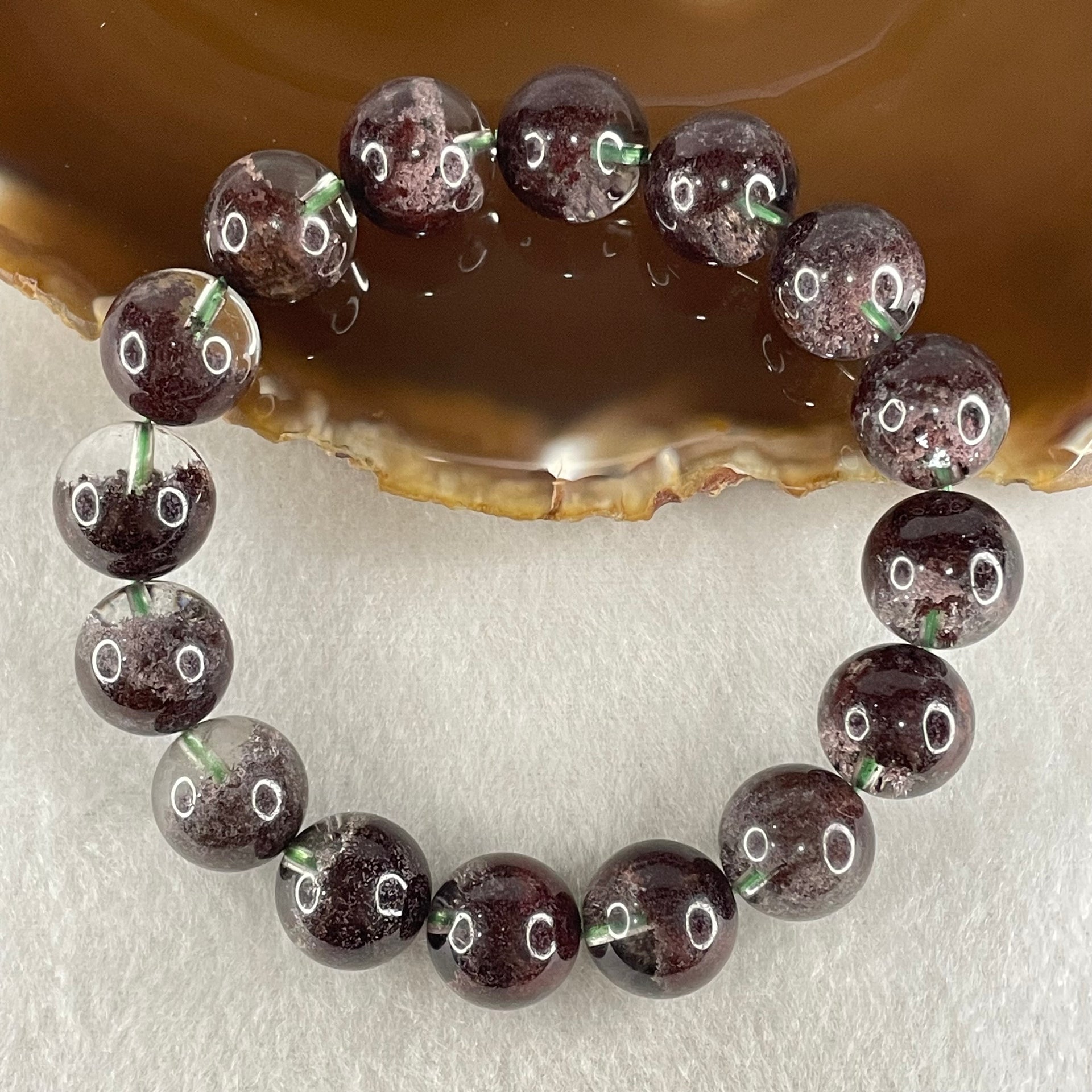 Good Grade Natural Red Phantom Quartz Beads Bracelet 49.21g 16.5cm 13.2mm 16 Beads - Huangs Jadeite and Jewelry Pte Ltd