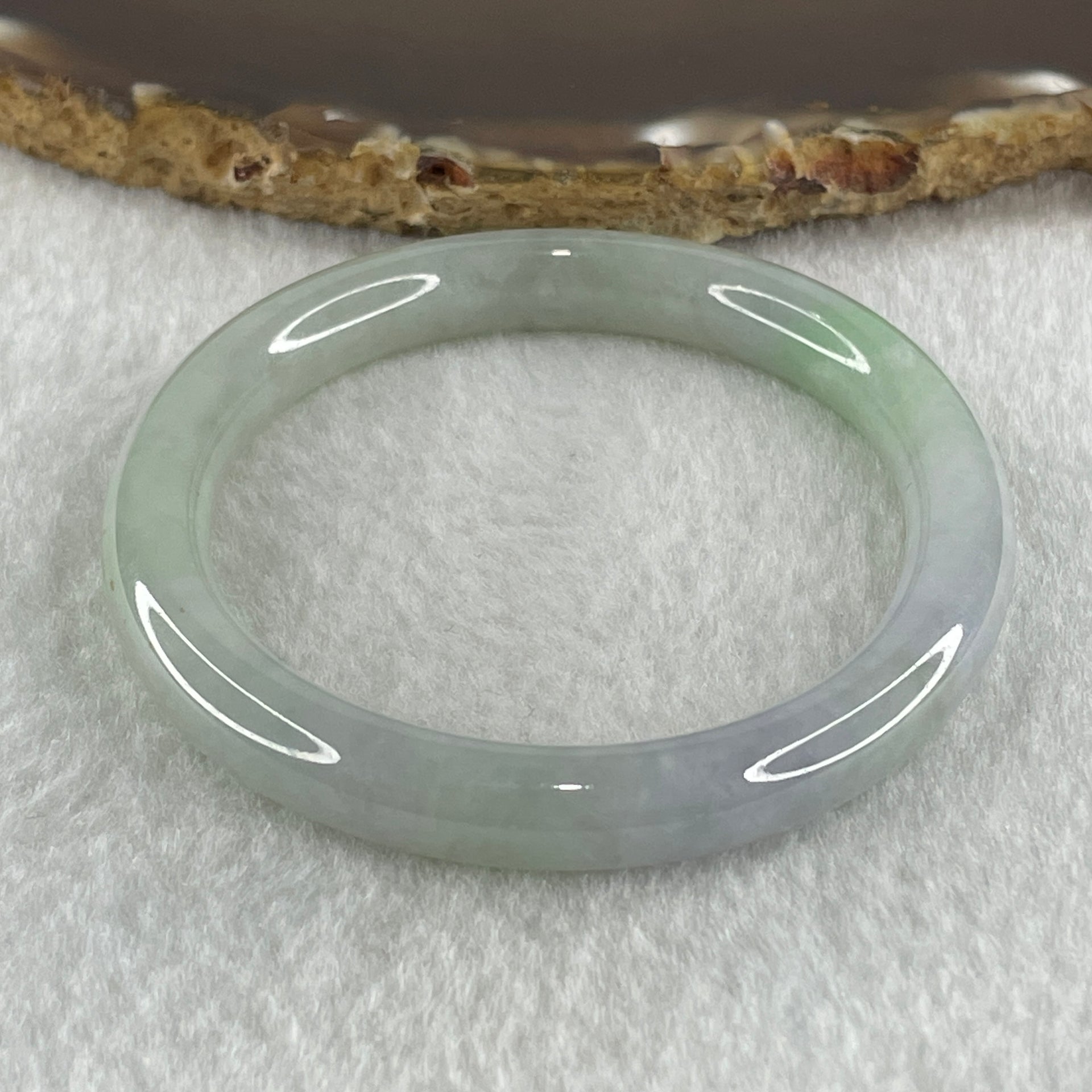 Type A Natural Light Green with Lavender Jadeite Oval Bangle 35.99g Inner Diameter 53.9mm 8.2 by 7.7mm (Very Very Slight Internal Line) - Huangs Jadeite and Jewelry Pte Ltd