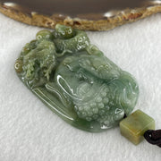 Natural Type A Blueish Green with Light Brown Jadeite Good Vs Evil (Buddha Vs Devil) with Dragon 80.23g 68.0 by 43.7 by 12.3mm - Huangs Jadeite and Jewelry Pte Ltd