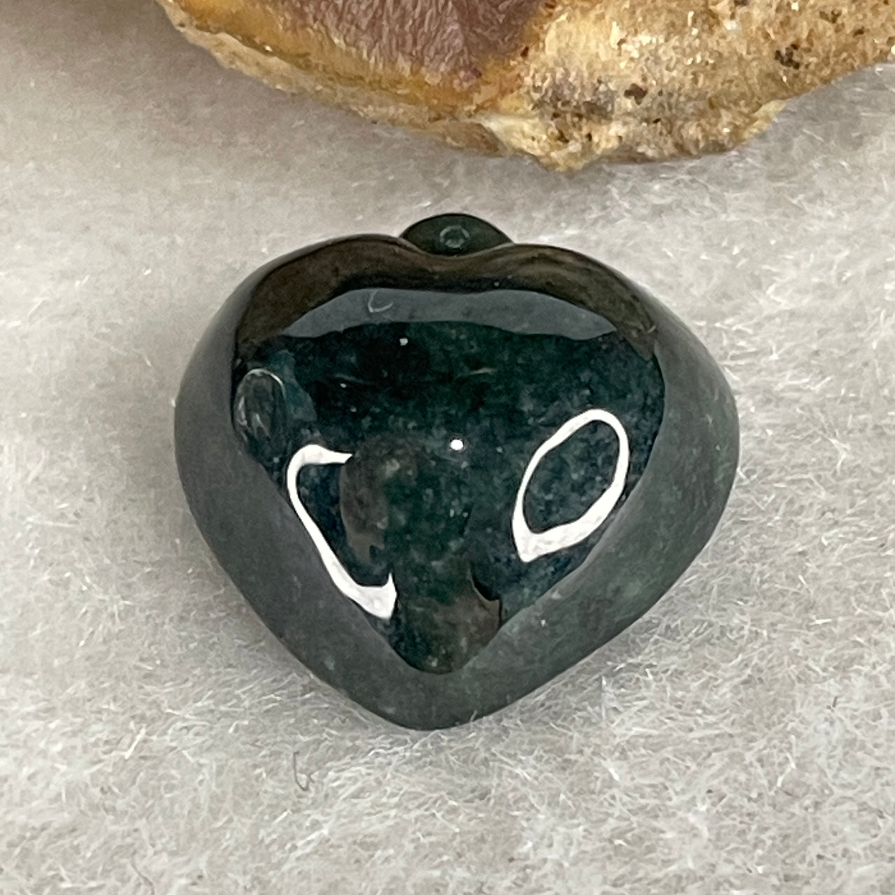 Natural Type A Old Mine Dark Blueish Green Jadeite Pendant | 14.5mm Carved Jade Heart Shape Romantic Love Amulet (2.42g 14.5x7.0mm)