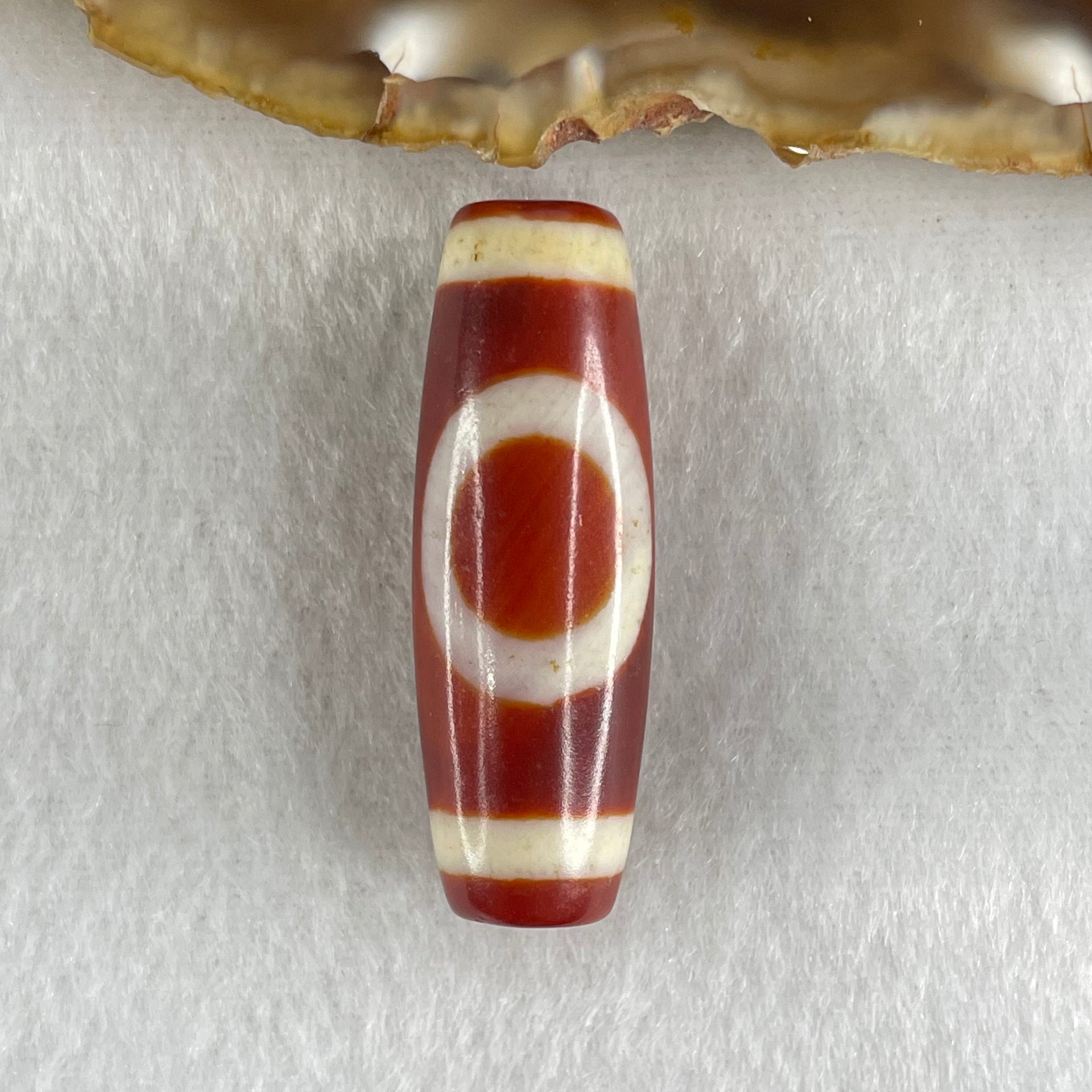 Natural Powerful Tibetan Old Oily Red White Agate One Eye Gold Metal Element Dzi Bead Heavenly Master (Tian Zhu) 一眼金天珠 9.68g 37.6 by 12.9mm - Huangs Jadeite and Jewelry Pte Ltd