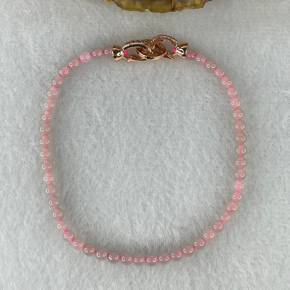 Natural Type A Semi-Icy Pink Jadeite Bracelet | 16cm Tailored 3.8mm Round Genuine Pink Jade Bead Strand with Rose Gold Clasp (5.33g 49 Beads) - Huangs Jadeite and Jewelry Pte Ltd