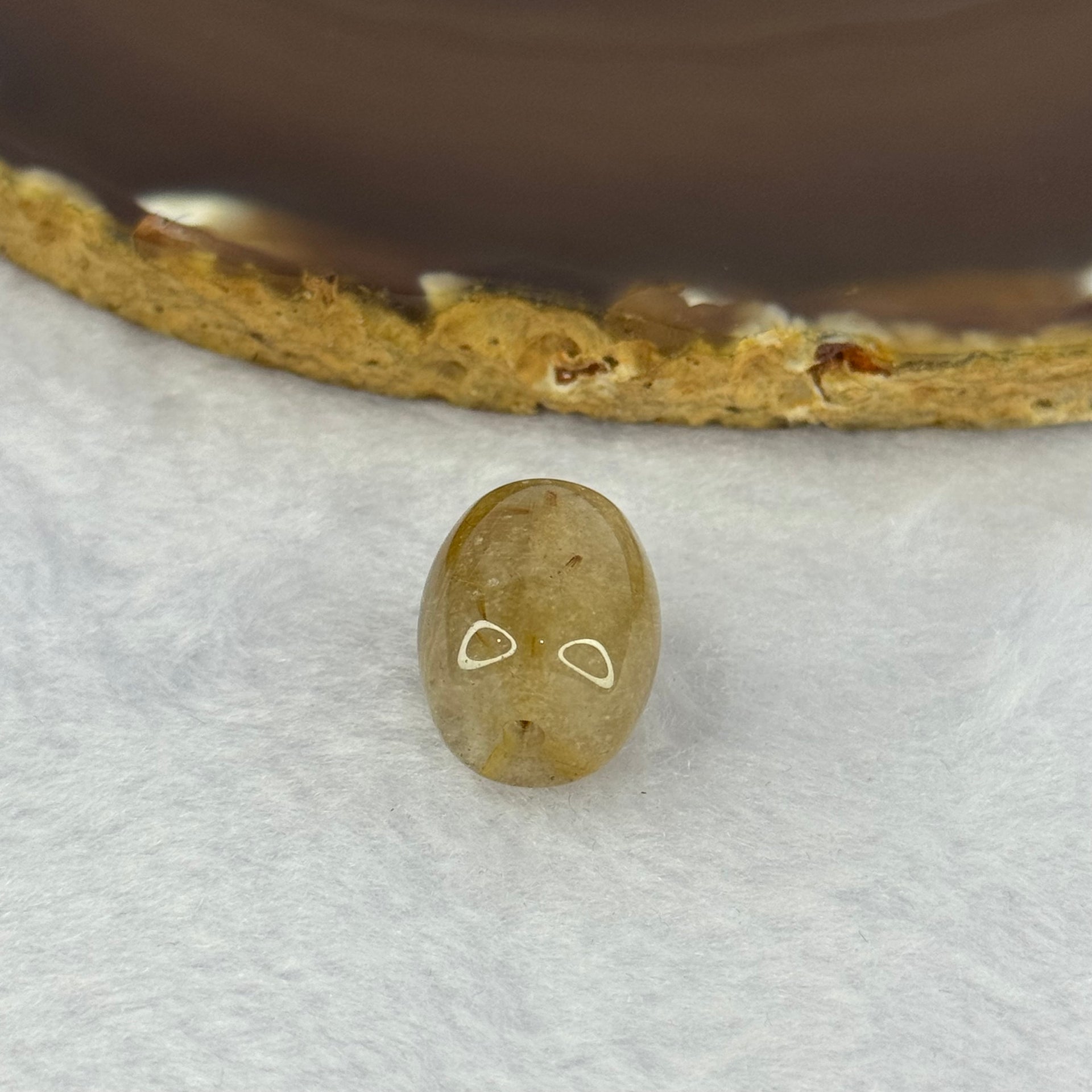 Natural Golden Rutilated Quartz Crystal Lulu Tong Barrel 5.43g 17.1 by 14.0mm - Huangs Jadeite and Jewelry Pte Ltd