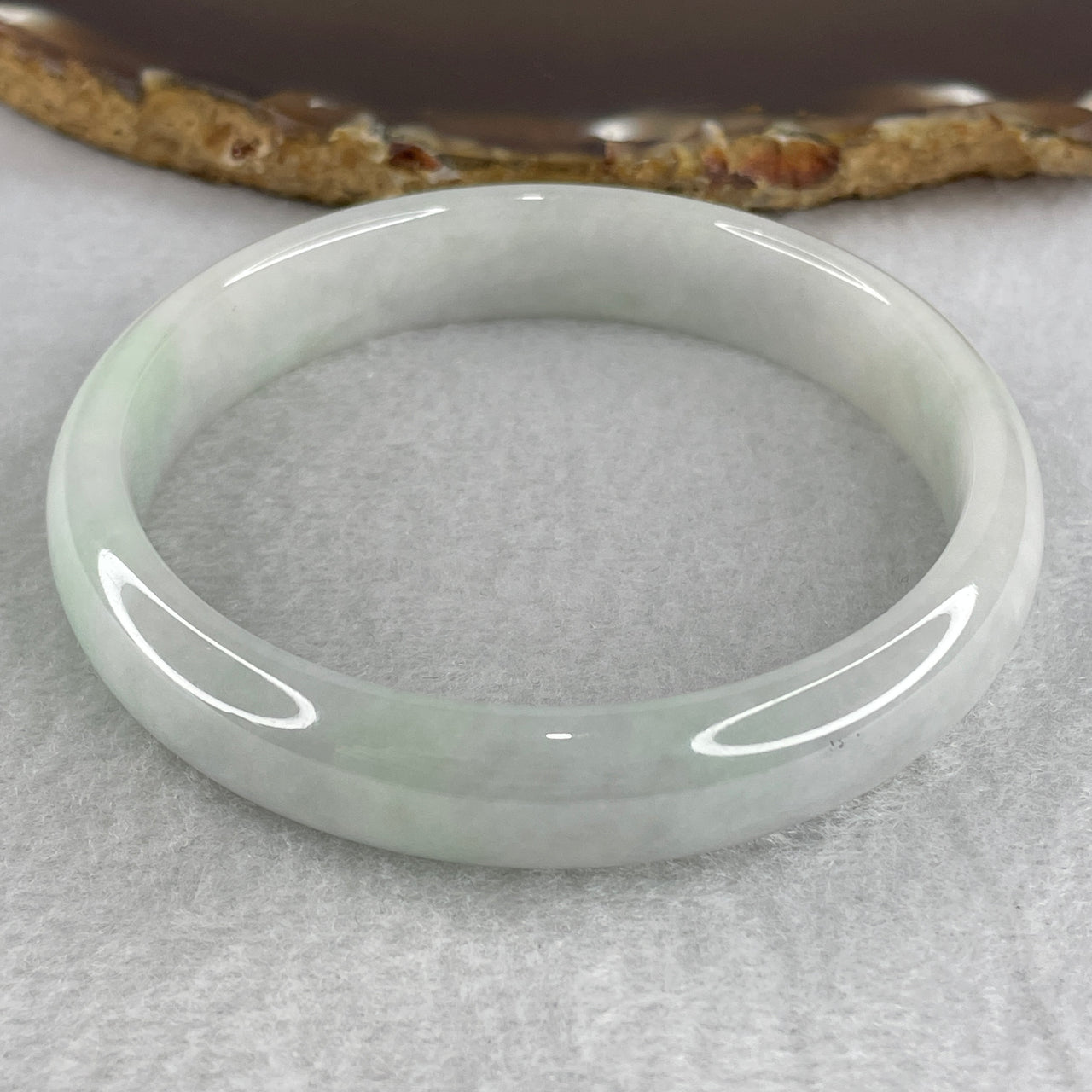 59.8mm Genuine Type A Jadeite Bangle - Large Size Faint Green Natural Jadeite Jewelry - 43.84g Wide Untreated Jade Bracelet for Women 12.0x6.6mm Wide (Slight Internal Lines)