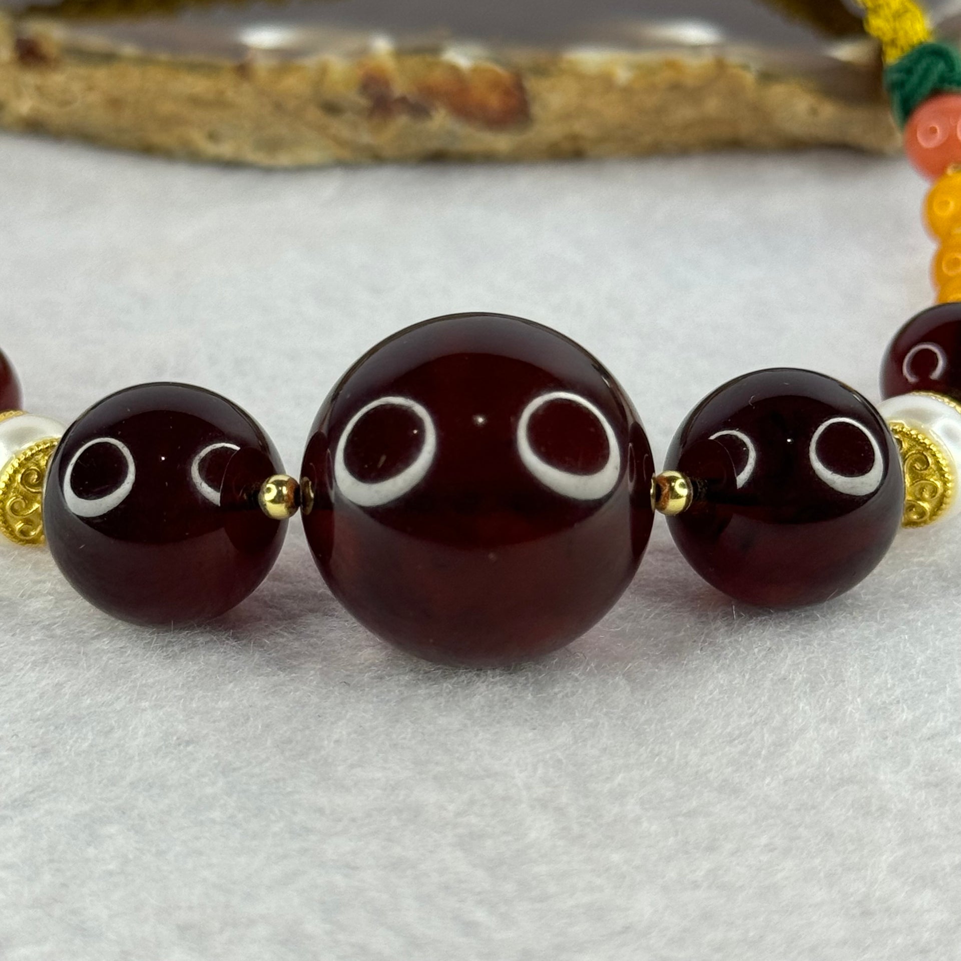 Natural Dark Blood Red Amber Beads Necklace 19.46g 20.7mm 1 Bead 14.6mm 2 Beads 10.2mm 10.2mm - Huangs Jadeite and Jewelry Pte Ltd