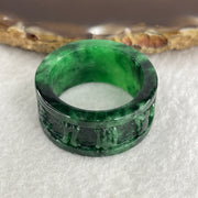 Certified Type A Burmese Old Mine Green Om Mani PadMe Hum Jade Jadeite Ring 11.31g US13.75 HK31 Inner Diameter 23.1mm - Huangs Jadeite and Jewelry Pte Ltd