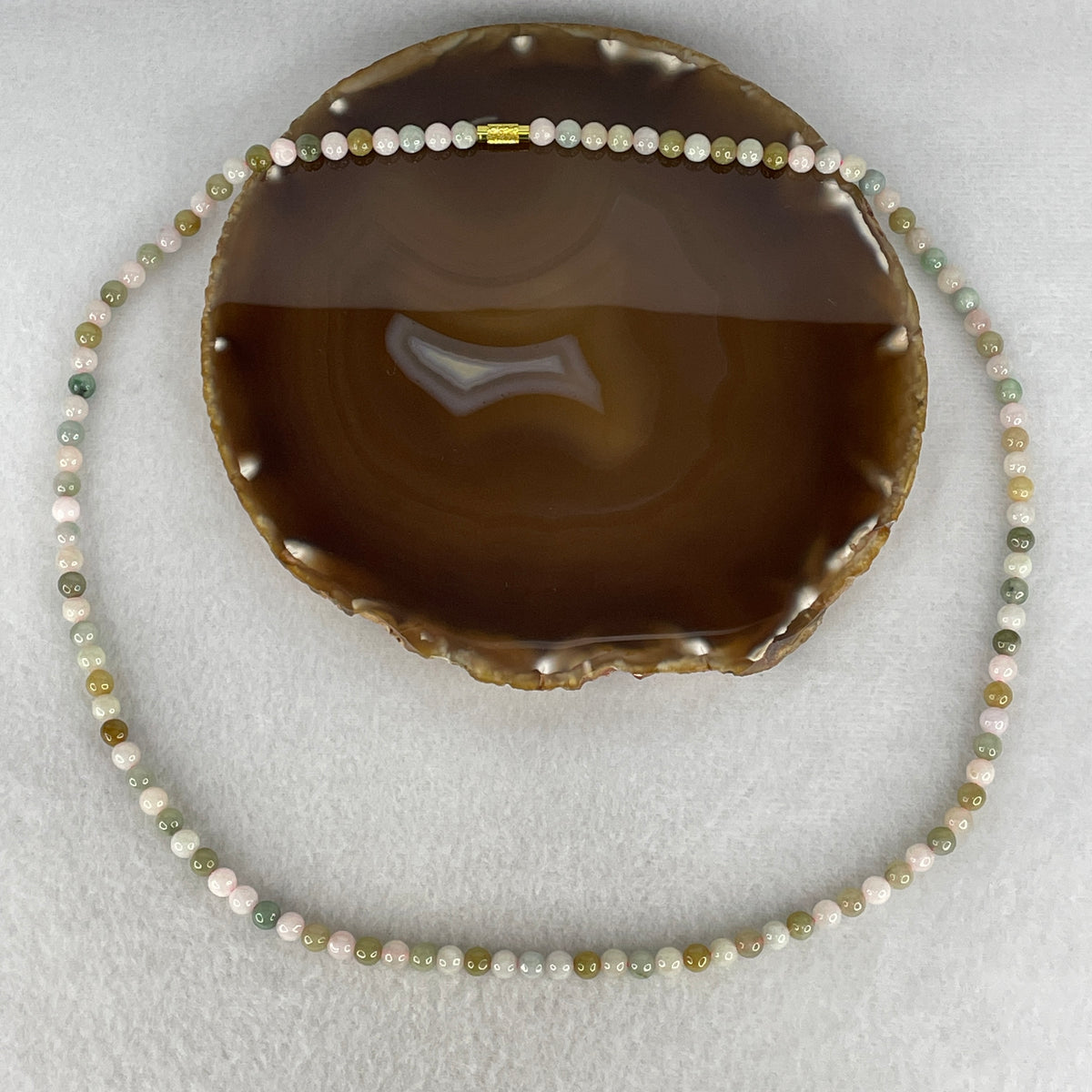 Natural Type A Green with Lavender & Brownish Jadeite Bead Necklace | Untreated San Cai Fei Cui Mala Strand / Multi-Wrap Bracelet (40.30g | 62cm | 5.9mm | 111 Beads)
