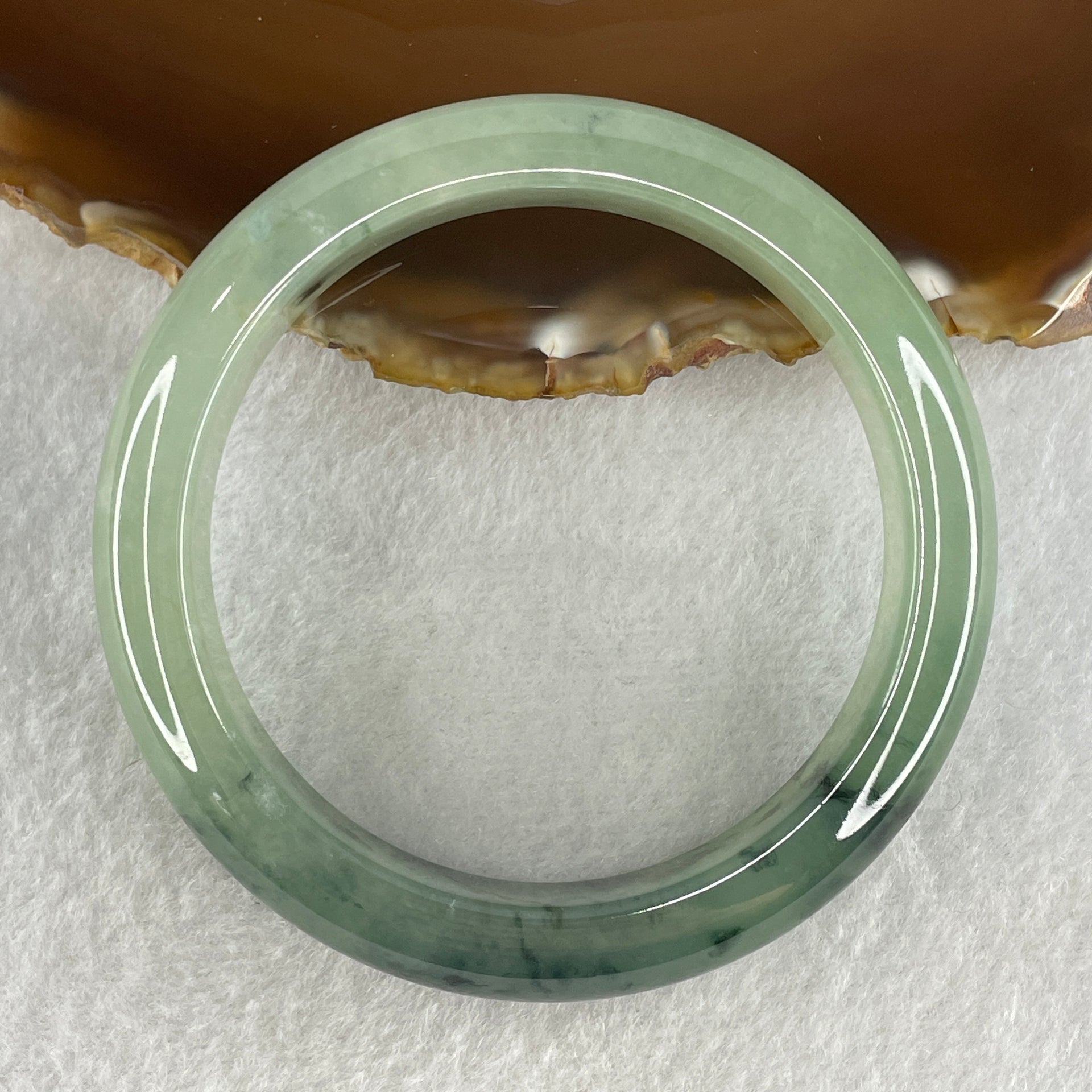 Certified Type A Natural Semi Icy Light Green with Dark Green Fluorite Piao Hua Jadeite Bangle 66.27g Inner Diameter 57.6mm 13.8 by 9.2mm (Very Very Slight Internal Line) - Huangs Jadeite and Jewelry Pte Ltd