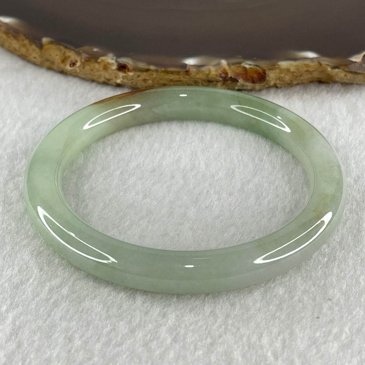 Certified Natural Type A Light Green with Brown Patches Jadeite Bangle 46.16g Inner Diameter 55.9mm Thickness 9.2 by 9.8mm (Close to Perfect)