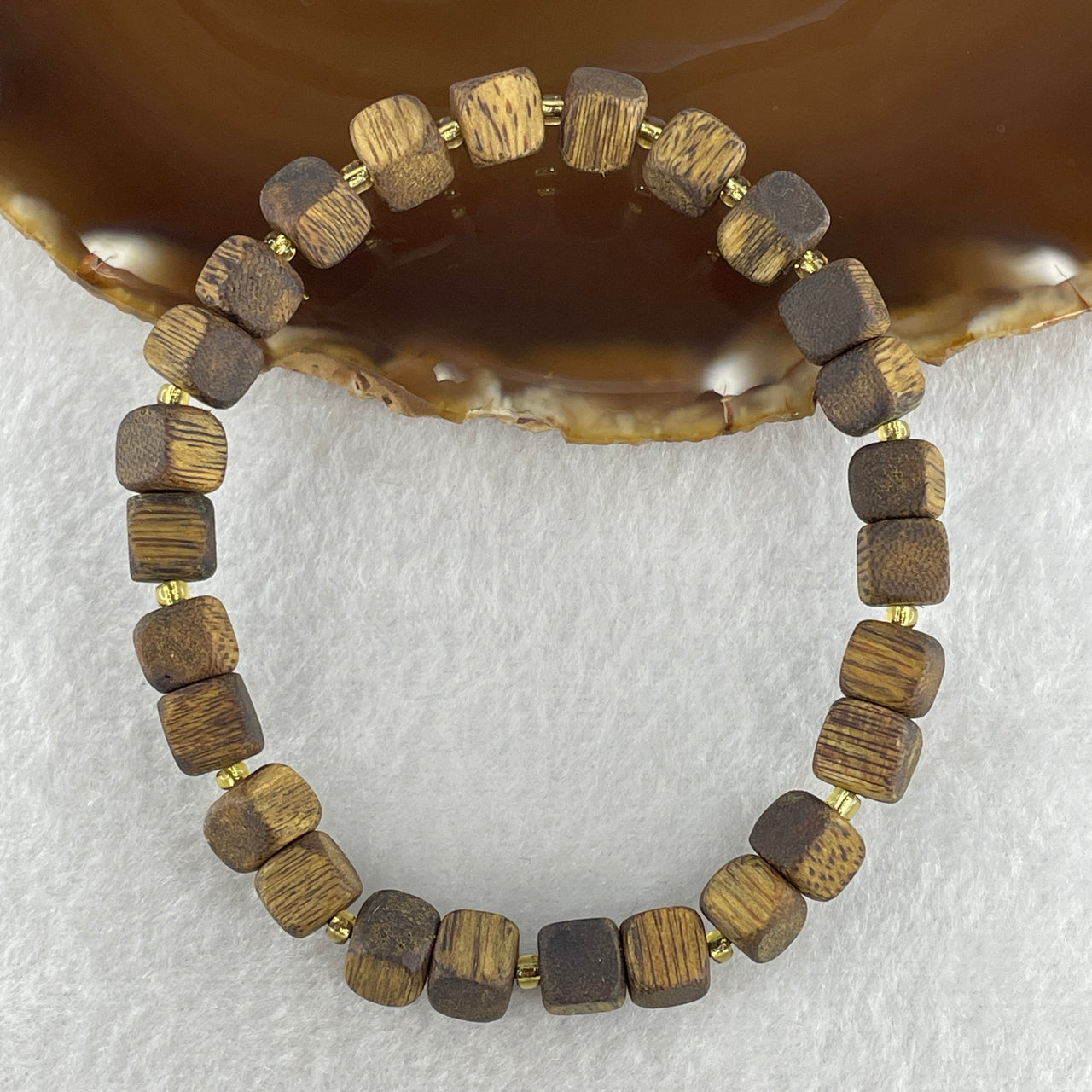 Natural Agarwood Square Beads Bracelet 6.68g 19.5cm 8.4mm 26 Beads