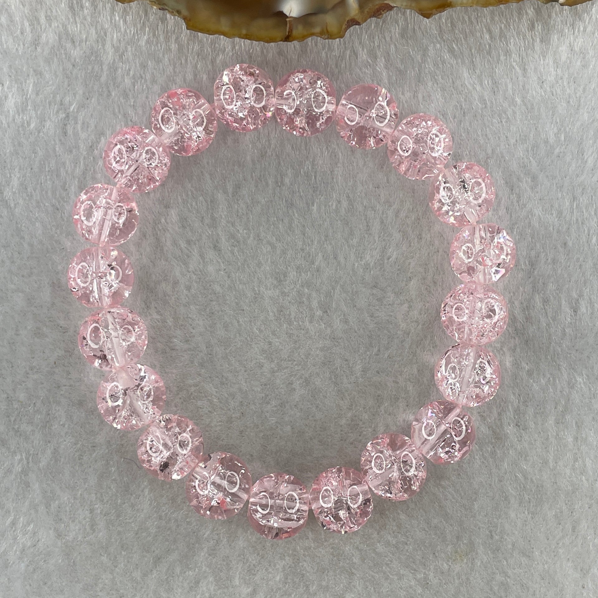 Crackle Pink Quartz Beads Bracelet 25.71g 15cm 10.5mm 20 Beads - Huangs Jadeite and Jewelry Pte Ltd