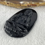 Type A Opaque to Partial Translucent Black Omphacite Jadeite Amitabha Buddha Pendant Dog and Boar Pig Zodiac Guardian 15.85g 51.9 by 33.2 by 7.6mm - Huangs Jadeite and Jewelry Pte Ltd