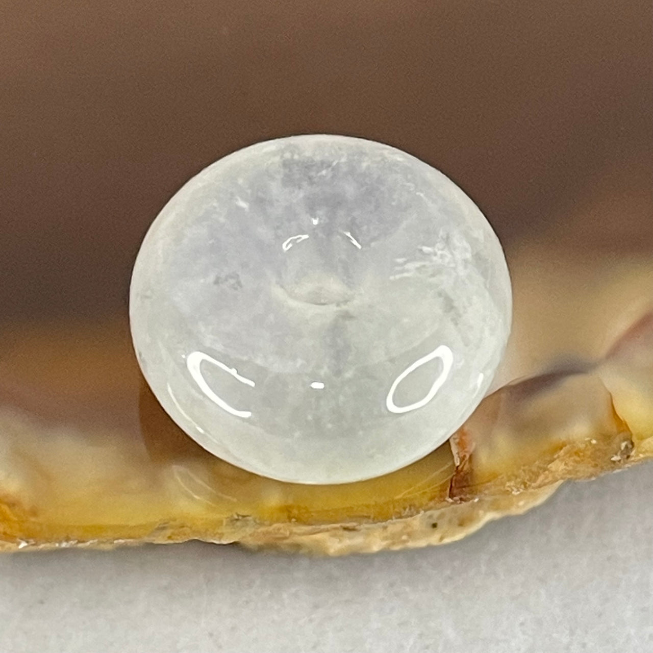 Type A Semi Icy Faint Lavender Green With Wuji Grey Jadeite Ping An Kou Donut Pendant/Charm 2.11g 13.2 by 5.9mm - Huangs Jadeite and Jewelry Pte Ltd