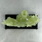 Natural Green Serpentine Double Phoenix on Tree and Vase with Wooden Stand Display 1,377.4g 180.0 by 210.0 by 86.0mm - Huangs Jadeite and Jewelry Pte Ltd
