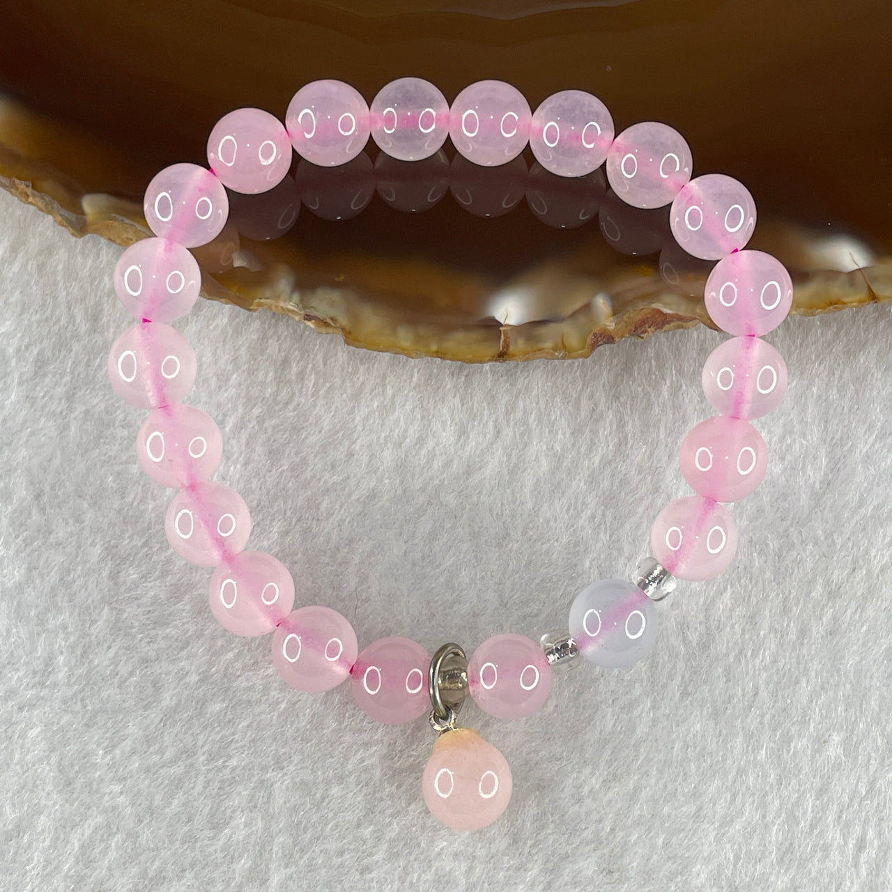 Natural Pink with Blue Chalcedony Agate Beads Bracelet 15.78g 14.5cm 8.1mm 21 Beads