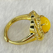 Natural Butterscotch Amber With Crystals in S925 Sliver Gold Color Ring (Adjustable Size) 3.68g 9.6 by 7.2 by 6.0mm - Huangs Jadeite and Jewelry Pte Ltd