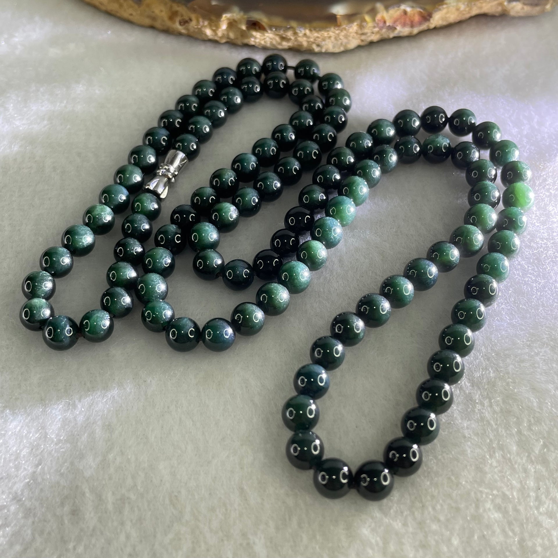 Rare High End Type A Fully Translucent Black Omphacite Jadeite Beads Necklace 34.77g 60cm 5.7mm 108 Beads - Huangs Jadeite and Jewelry Pte Ltd