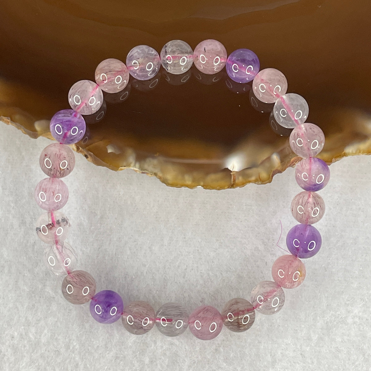 Certified Above Average Grade Natural Super 7 Crystal Beads Bracelet | 7.3mm Dainty Sacred 7-Mineral Synergy Power (12.98g | 15cm Wrist Sizing | 25 Beads)