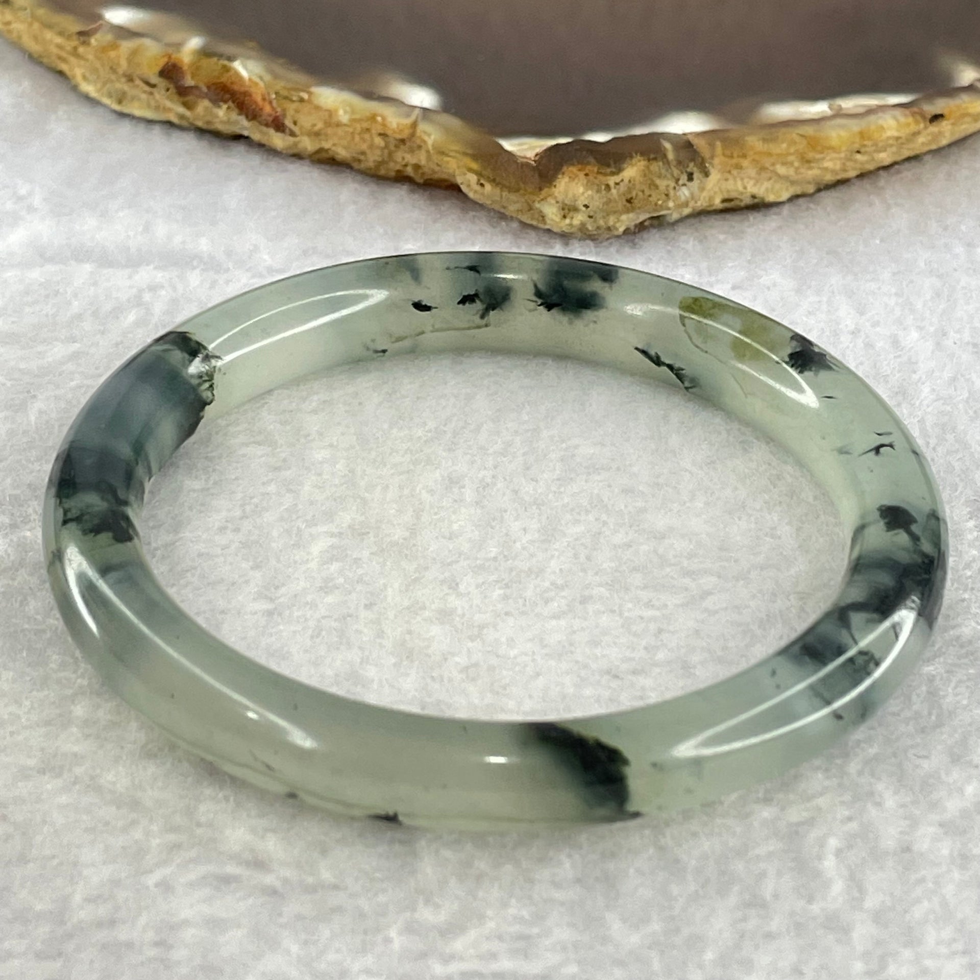 Translucent Grey with Green Piao Hua Sodium Feldspar Jade Bangle Internal Diameter 55.1mm 8.4 by 7.7mm (External Line) - Huangs Jadeite and Jewelry Pte Ltd