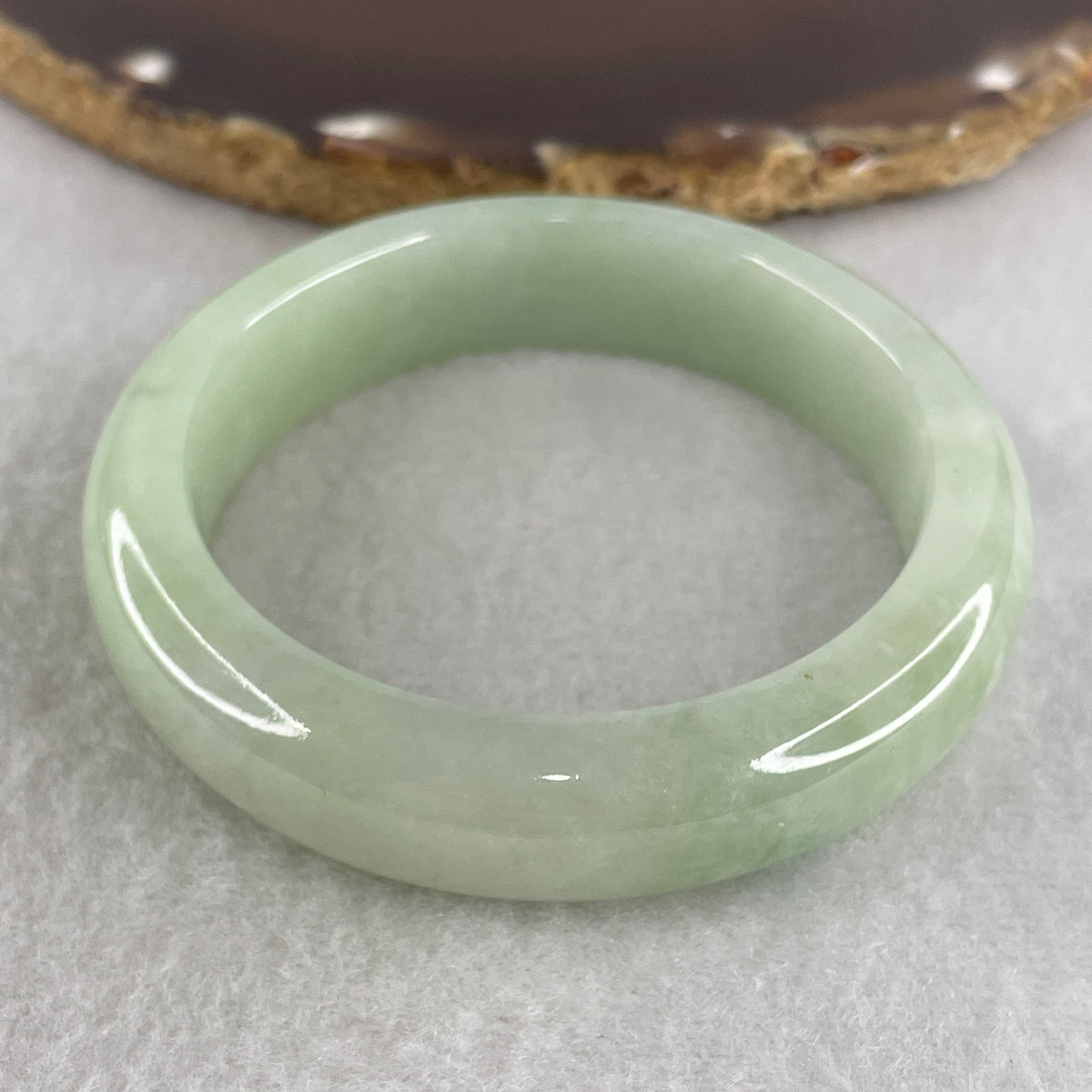 Certified Natural Type A Light Apple Green Jadeite Flat Bangle | 53.5mm Inner Diameter (64.48g | Close to Prfect | 13.8x9.0mm | Heart Chakra Harmony, Serene Vitality & Wealth Shield)