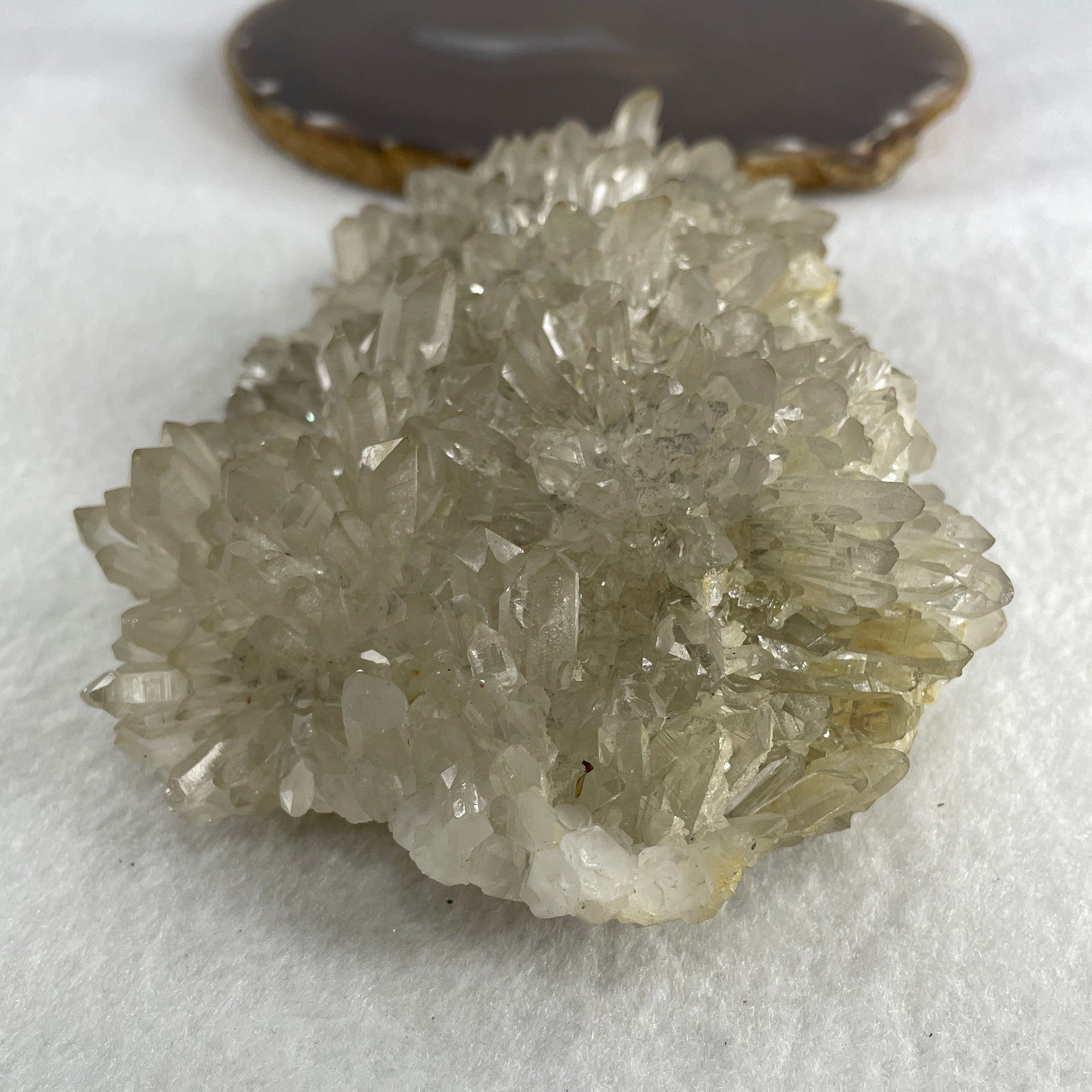 Natural Clear Quartz Crystal Cluster Display with Wooden Stand 705.70g 119.0 by 66.5 by 160.0mm - Huangs Jadeite and Jewelry Pte Ltd