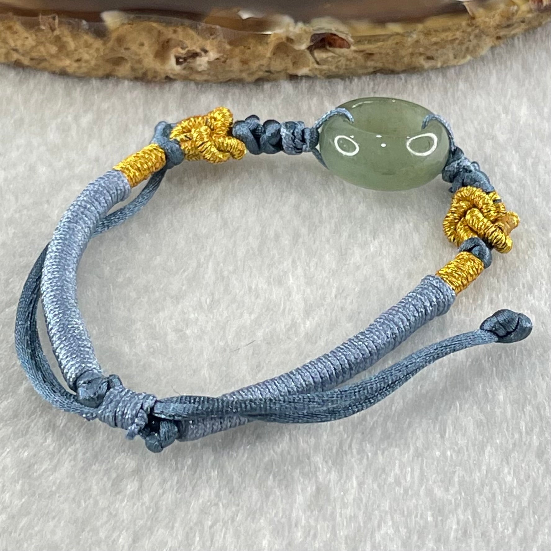 Type A Blueish Green Jadeite Ping An Kou String Bracelet 3.06g 14.9 by 6.8mm - Huangs Jadeite and Jewelry Pte Ltd