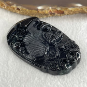 Type A Opaque to Partial Translucent Black Omphacite Jadeite Downhill Tiger Pendant 28.98g 60.9 by 39.8 by 9.0mm - Huangs Jadeite and Jewelry Pte Ltd