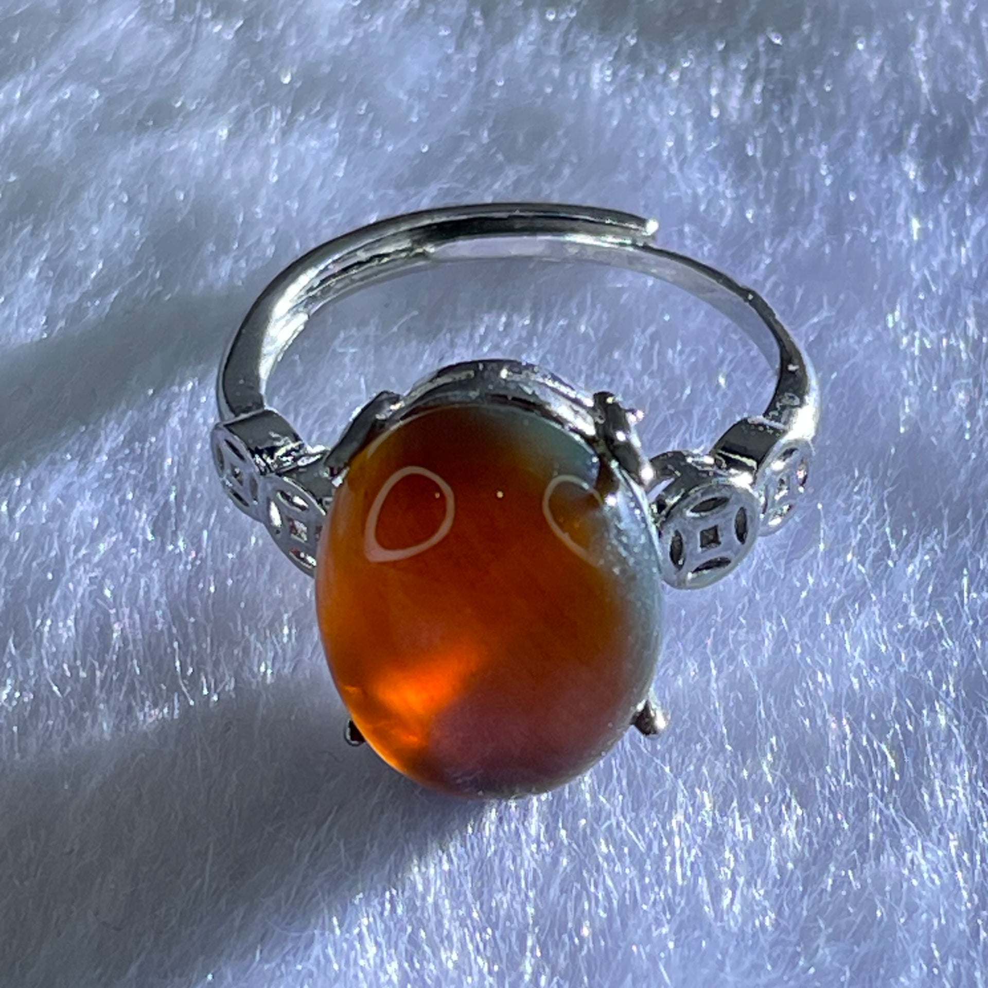 Natural Red Amber in S925 Sliver Ring (Adjustable Size) 2.57g 13.8 by 10.9 by 6.0mm - Huangs Jadeite and Jewelry Pte Ltd