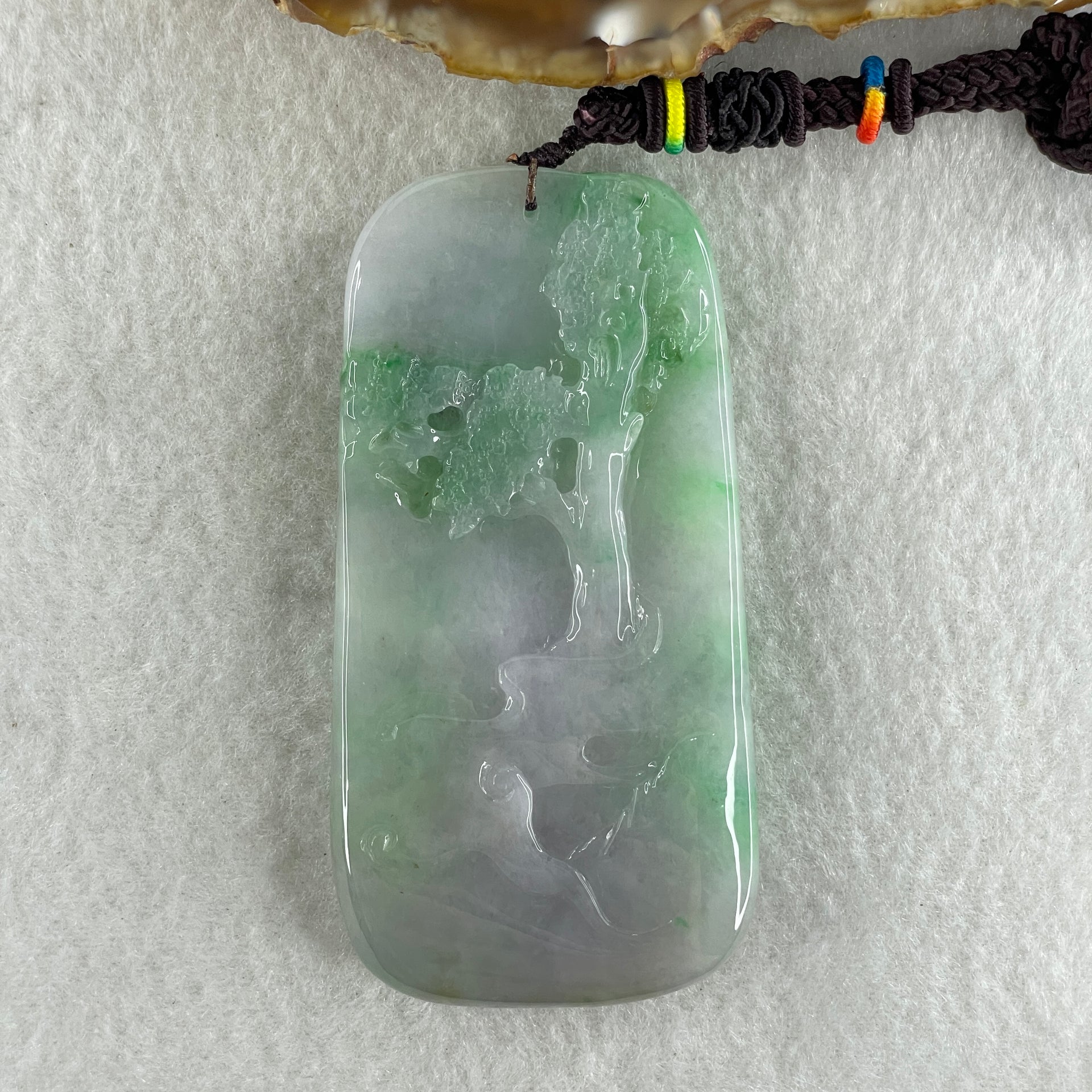 Type A Jelly Lavender and Spicy Green Piao Hua Jadeite Shan Shui and Benefactor 87.19g 79.4 by 40.7 by 11.7mm - Huangs Jadeite and Jewelry Pte Ltd