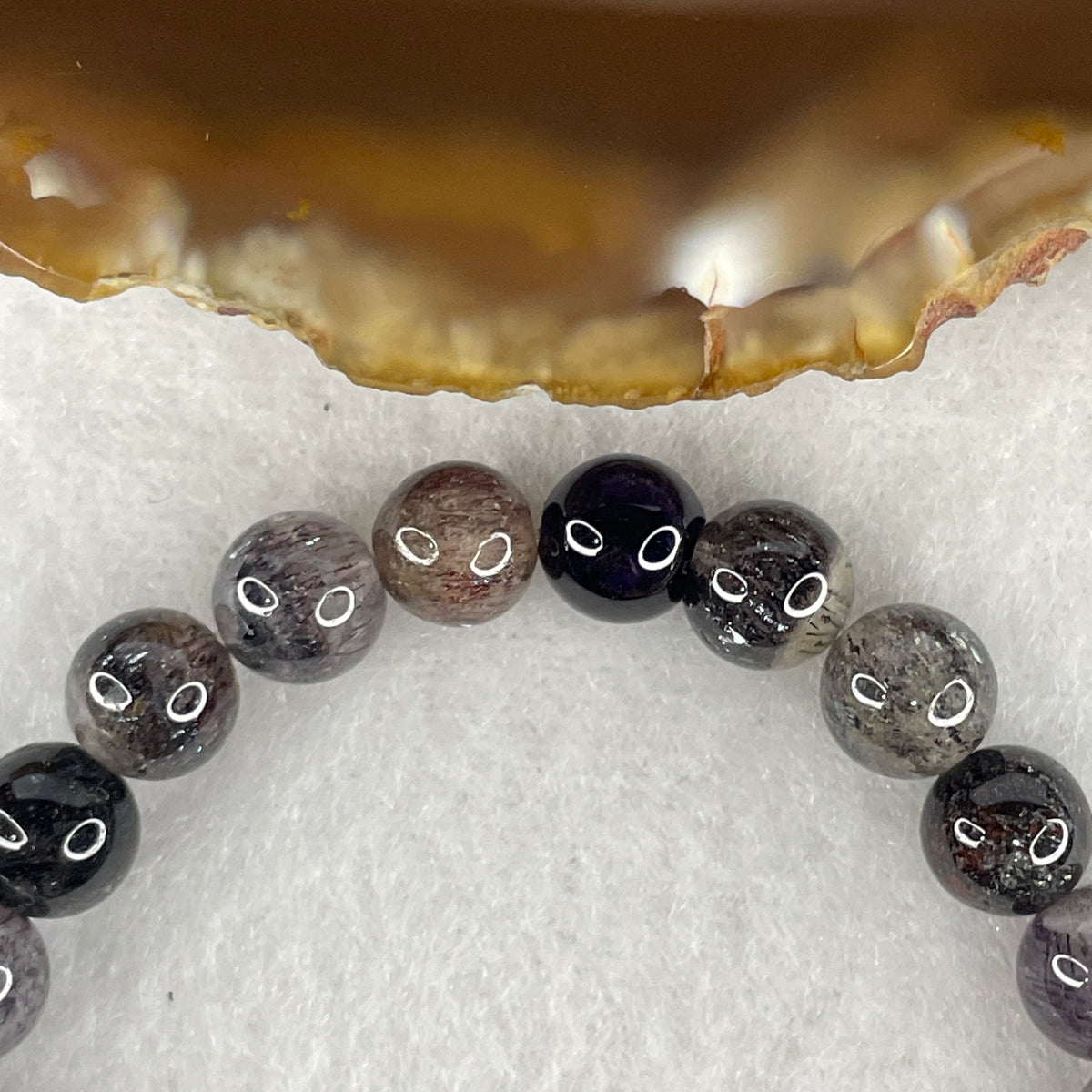 Certified Good Grade Natural Black Super 7 Crystal Beads Bracelet | 15cm Petite Strand of 26 Beads 7.3mm (12.92g | Supreme Root Grounding, Manifestation & Aura Shield)