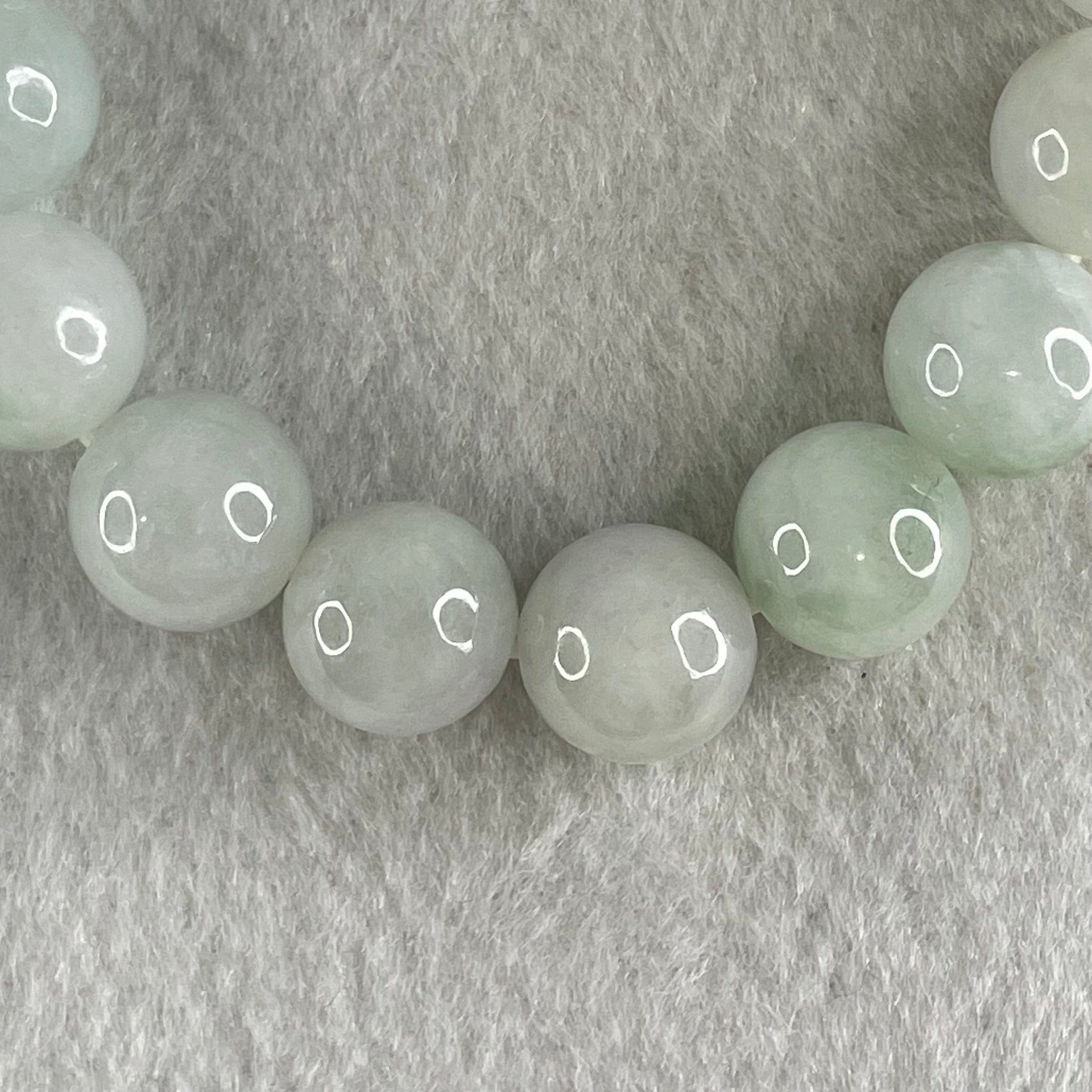 Type A Light Green Jadeite Beads Bracelet 46.38g 15cm 12.2mm 16 Beads - Huangs Jadeite and Jewelry Pte Ltd