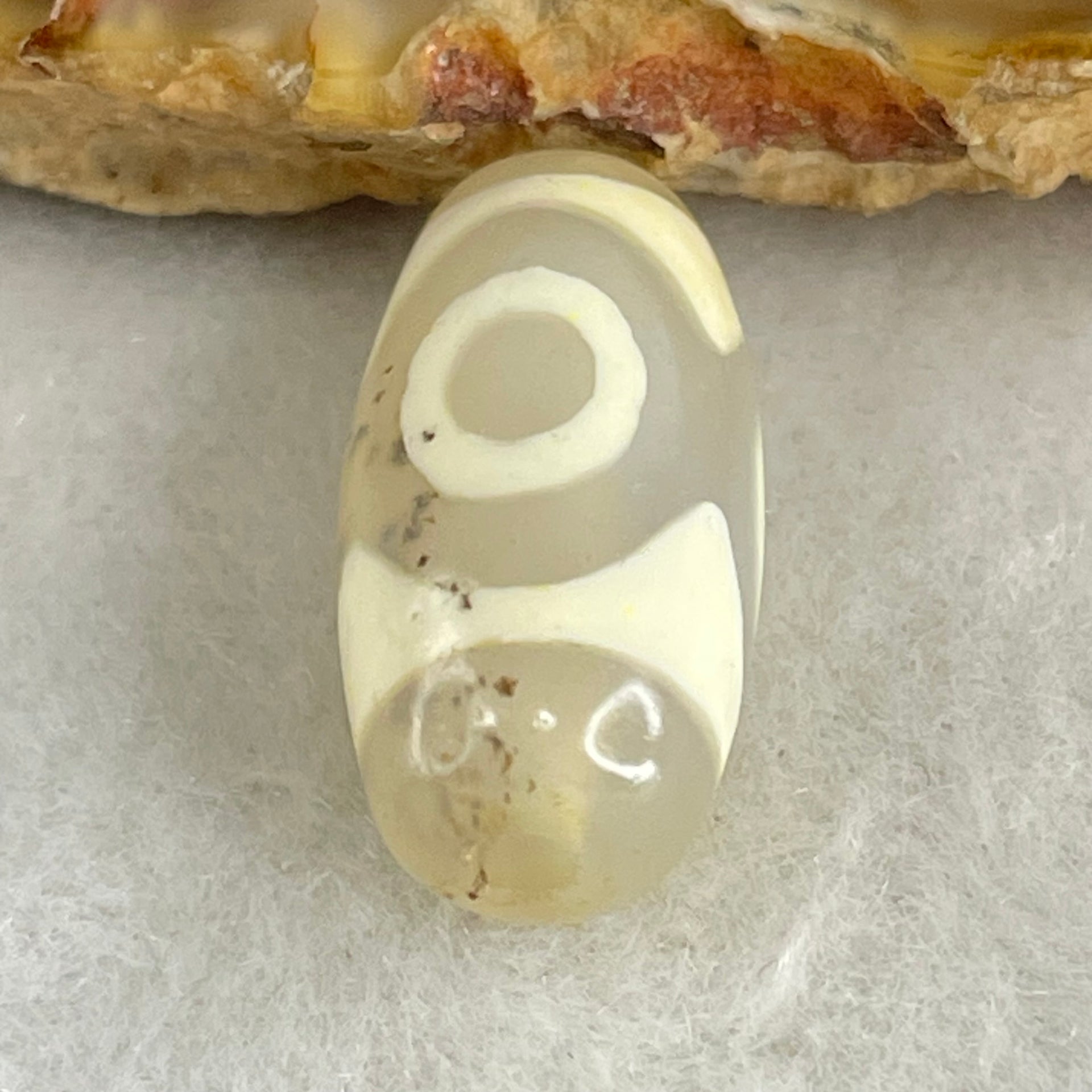 Natural Powerful Tibetan Old Oily Agate 3 Eyes Dzi Bead Heavenly Master (Tian Zhu) 三眼天诛 2.88g 19.8 by 9.9mm - Huangs Jadeite and Jewelry Pte Ltd