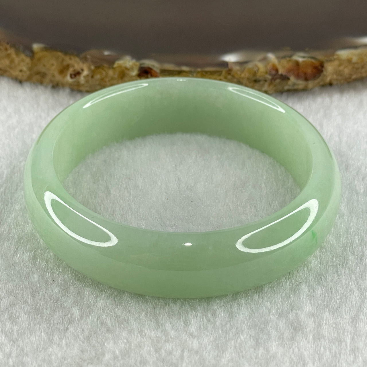 Type A Natural Light Apple Green Jadeite Oval Bangle 36.05g Inner Diameter 53.8mm 13.5 by 6.2mm (Close to Perfect) - Huangs Jadeite and Jewelry Pte Ltd