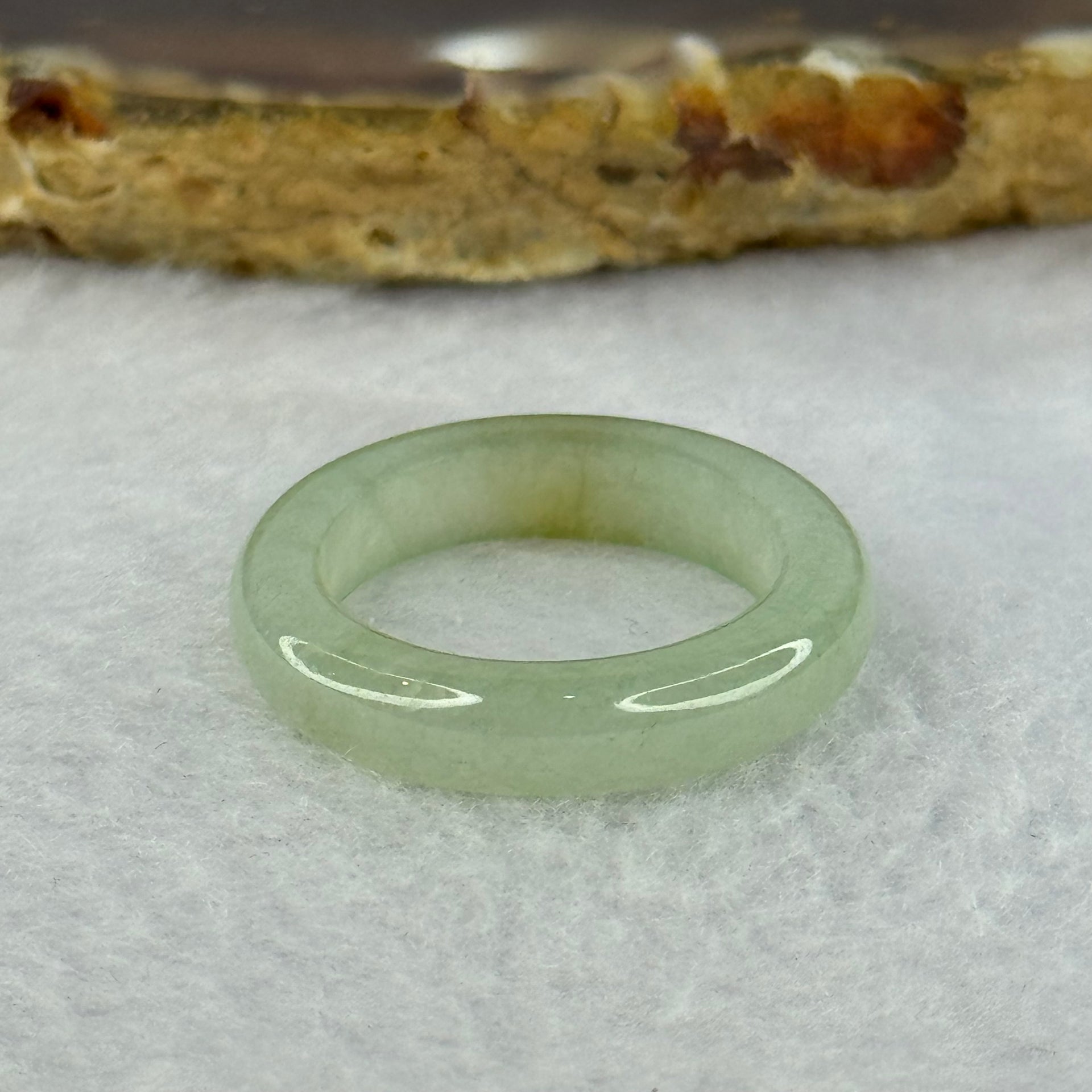 Type A Semi Icy Light Green with Yellow Brown Patch Jadeite Ring 3.26g 5.1 by 3.8mm US7.25 HK16 - Huangs Jadeite and Jewelry Pte Ltd