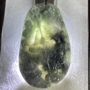 Type A Green With Wuji Grey Piao Hua Jadeite Ksitigarbha Bodhisattva, 地藏王菩萨, the Bodhisattva of Great Aspiration Display 178.8g 111.7 by 51.8 by 200.0mm - Huangs Jadeite and Jewelry Pte Ltd