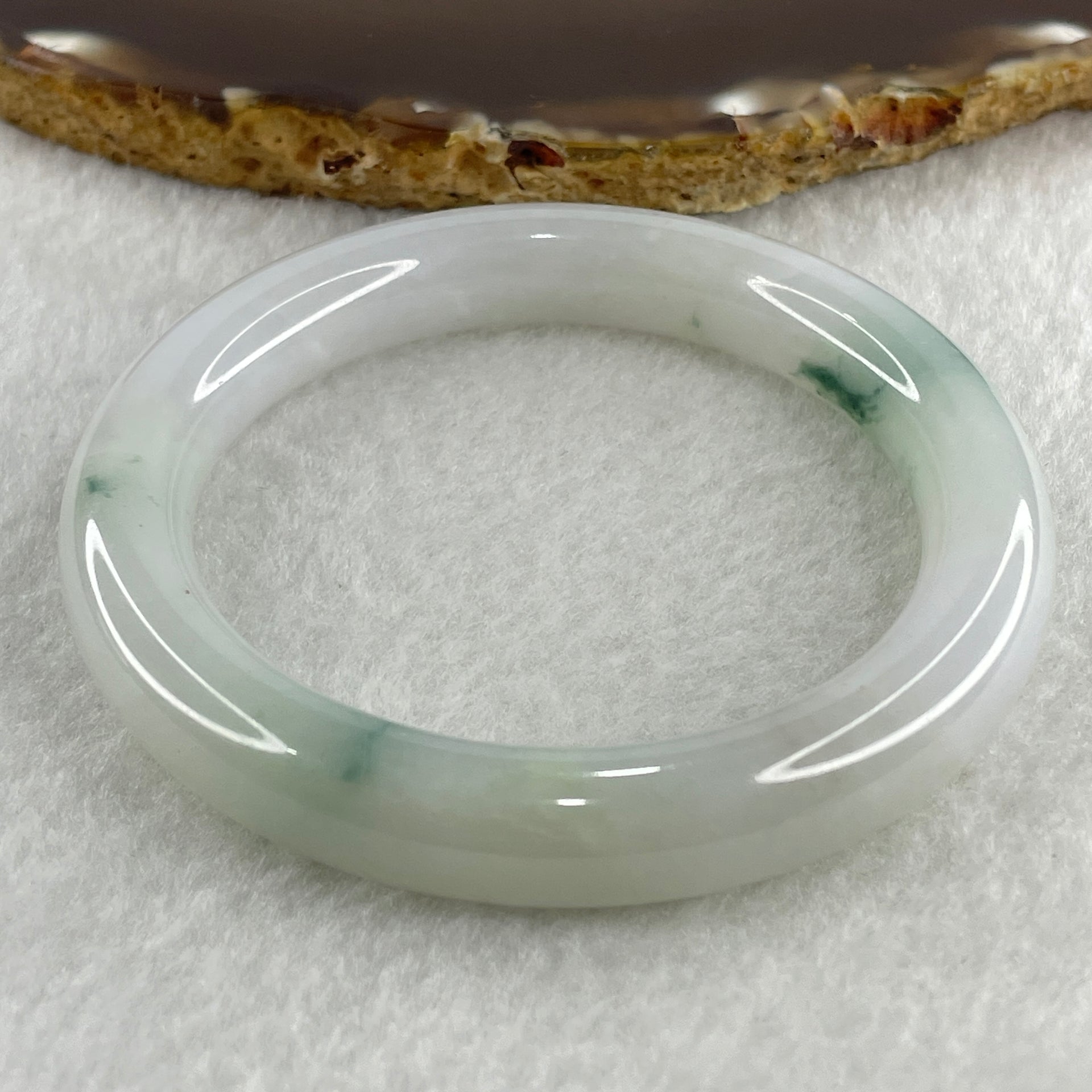 Type A Near White (Faint Lavender and Faint Green ) with Dark Green Piao Hua Jadeite Bangle Internal Diameter 51.8mm 48.04g 10.0 by 9.2mm (Very Slight Internal Lines ) - Huangs Jadeite and Jewelry Pte Ltd