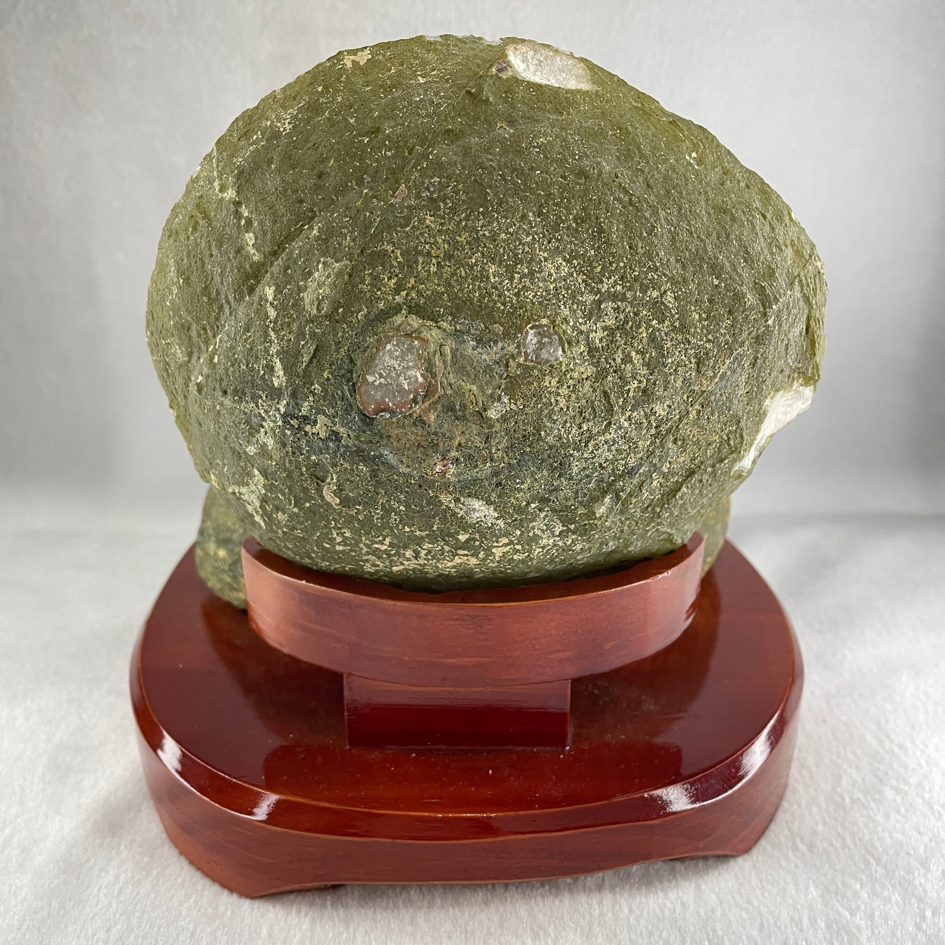 Natural White Agate Wealth Pot with Wooden Stand 3,073.0g 195.0 by 210.0 by 180.0mm - Huangs Jadeite and Jewelry Pte Ltd