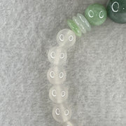 Natural Type A Green Jadeite with White Agate Beads and Donut Bracelet 22.26g 15cm 13.3mm 1Bead - 9.7mm 2 Beads - 8.3mm 17Beads - Huangs Jadeite and Jewelry Pte Ltd