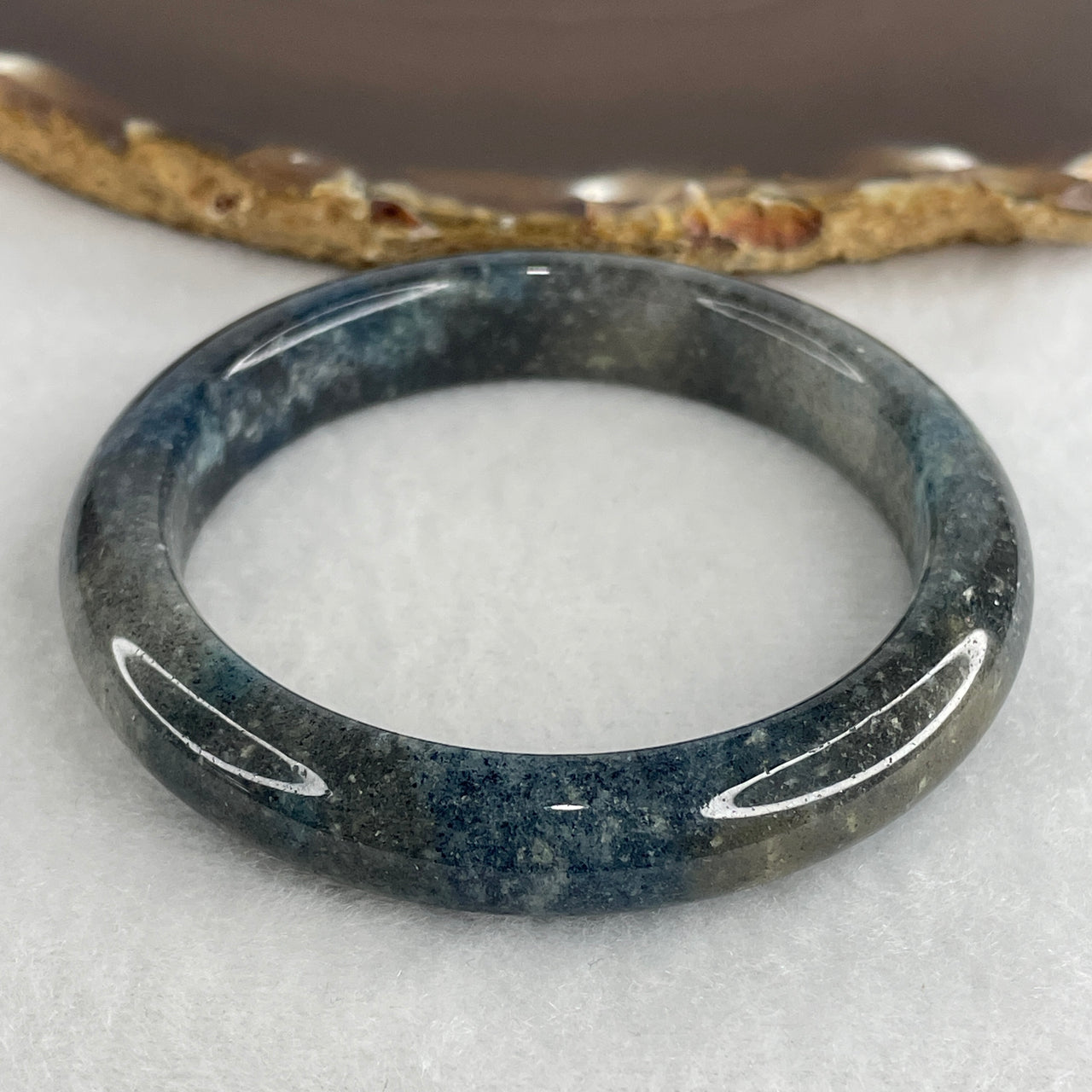 Natural Blue Moss Agate Bangle | Full-Eternity Armlet & Emotional Tranquility Talisman (41.50g 11.5 by 8.4mm | 55.5mm Inner Diameter | Slight External Rough)