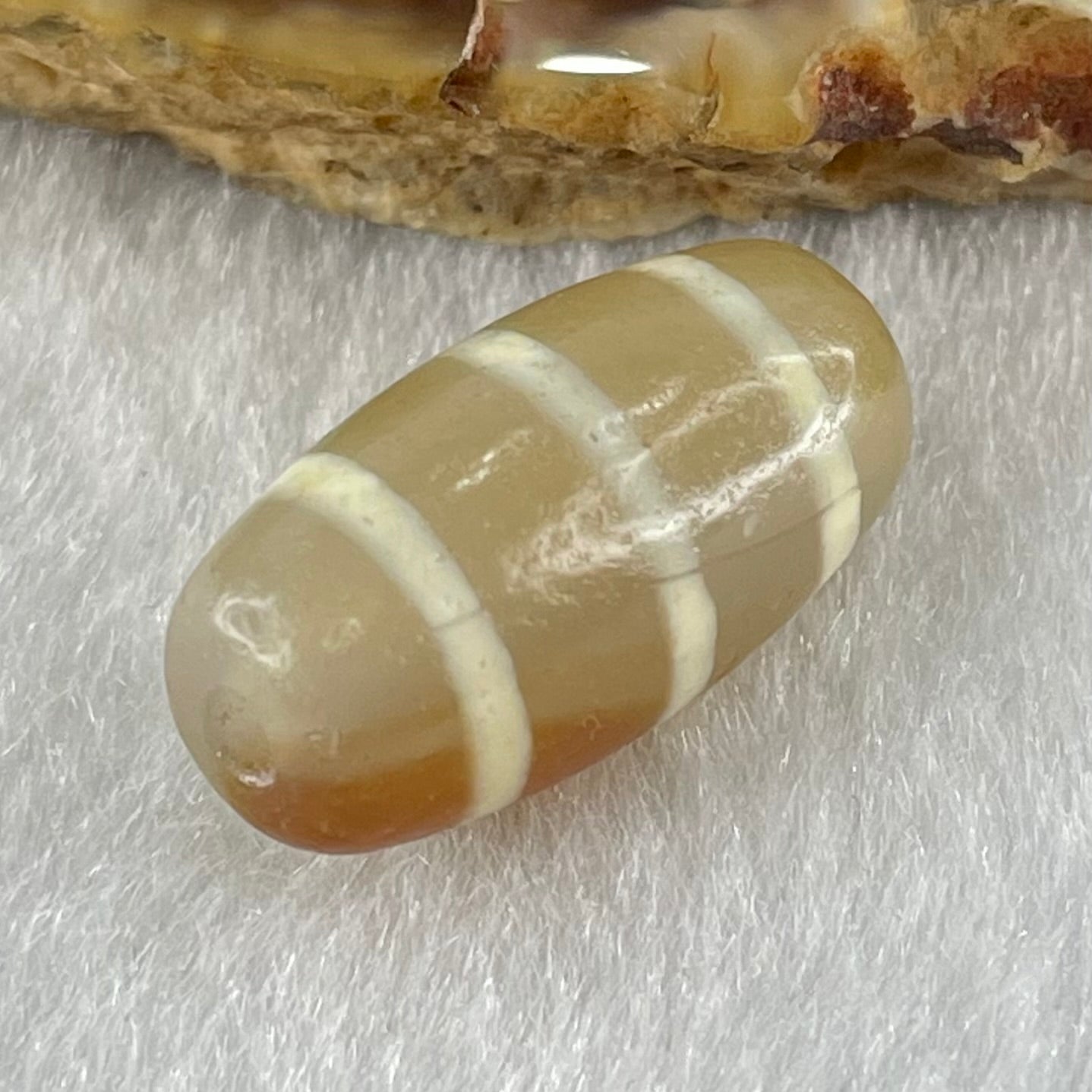 Natural Powerful Tibetan Old Oily Agate 3-Lines Dzi Bead Heavenly Master (Tian Zhu) 三行天诛 3.21g 20.0 by 10.4mm - Huangs Jadeite and Jewelry Pte Ltd
