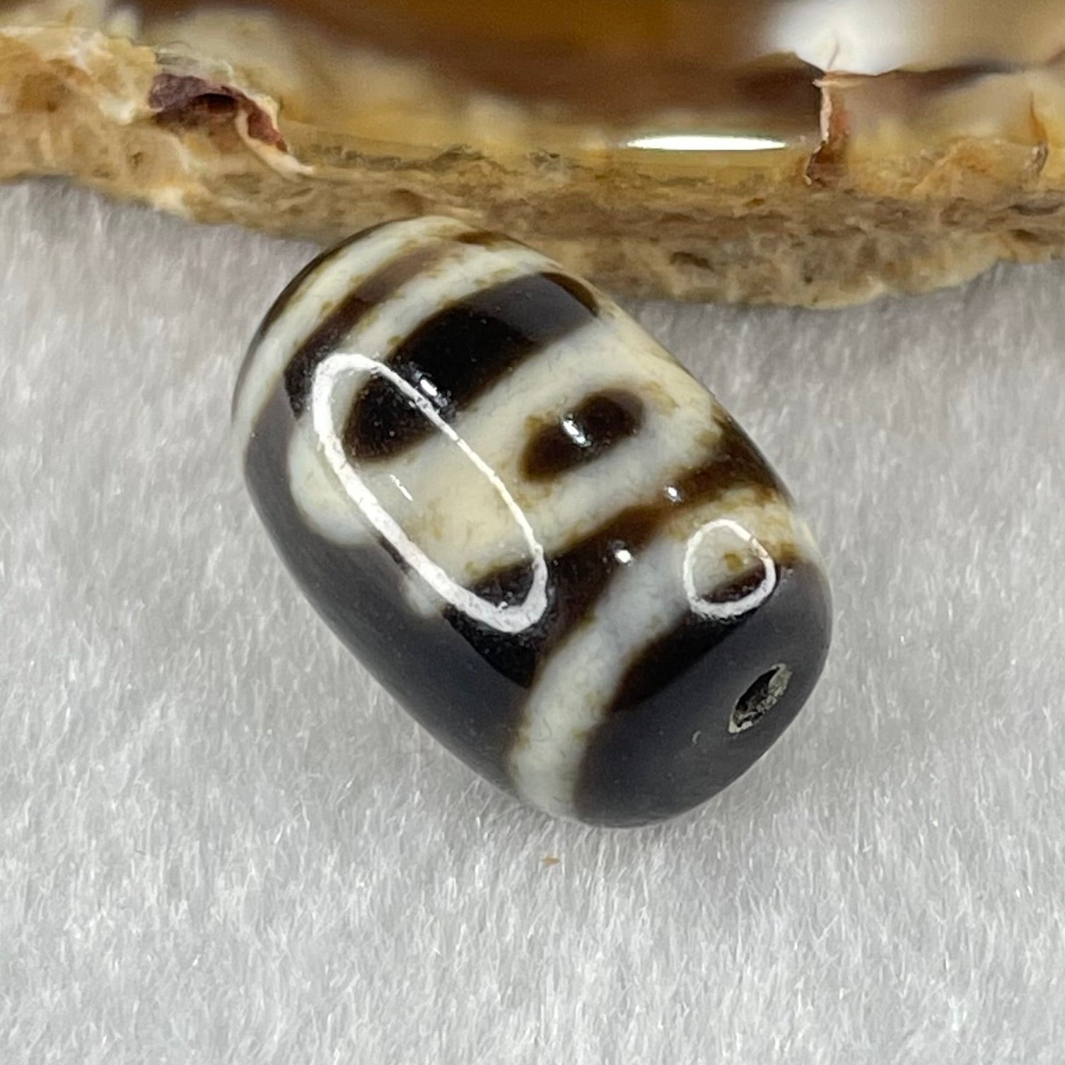 Natural Powerful Tibetan Old Oily Agate Double Cai Shen Dzi Bead Heavenly Master (Tian Zhu) 双财神长天珠 4.34g 18.1 by 12.1mm - Huangs Jadeite and Jewelry Pte Ltd